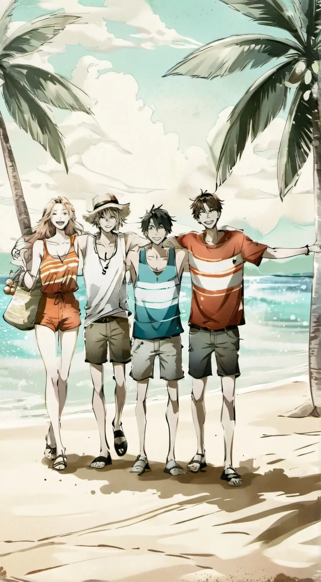 ai character: beach with besties background