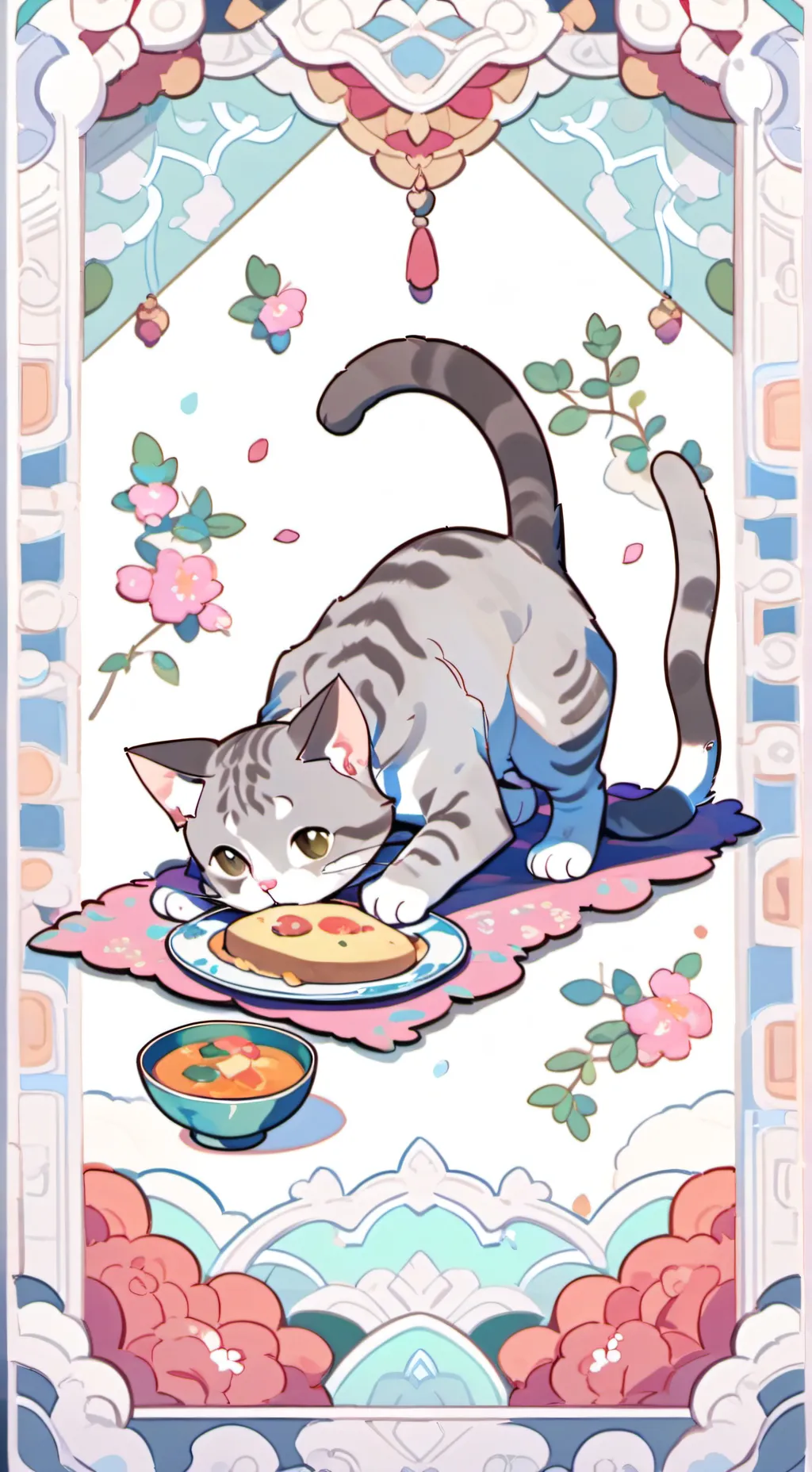 ai character: cat steal food background