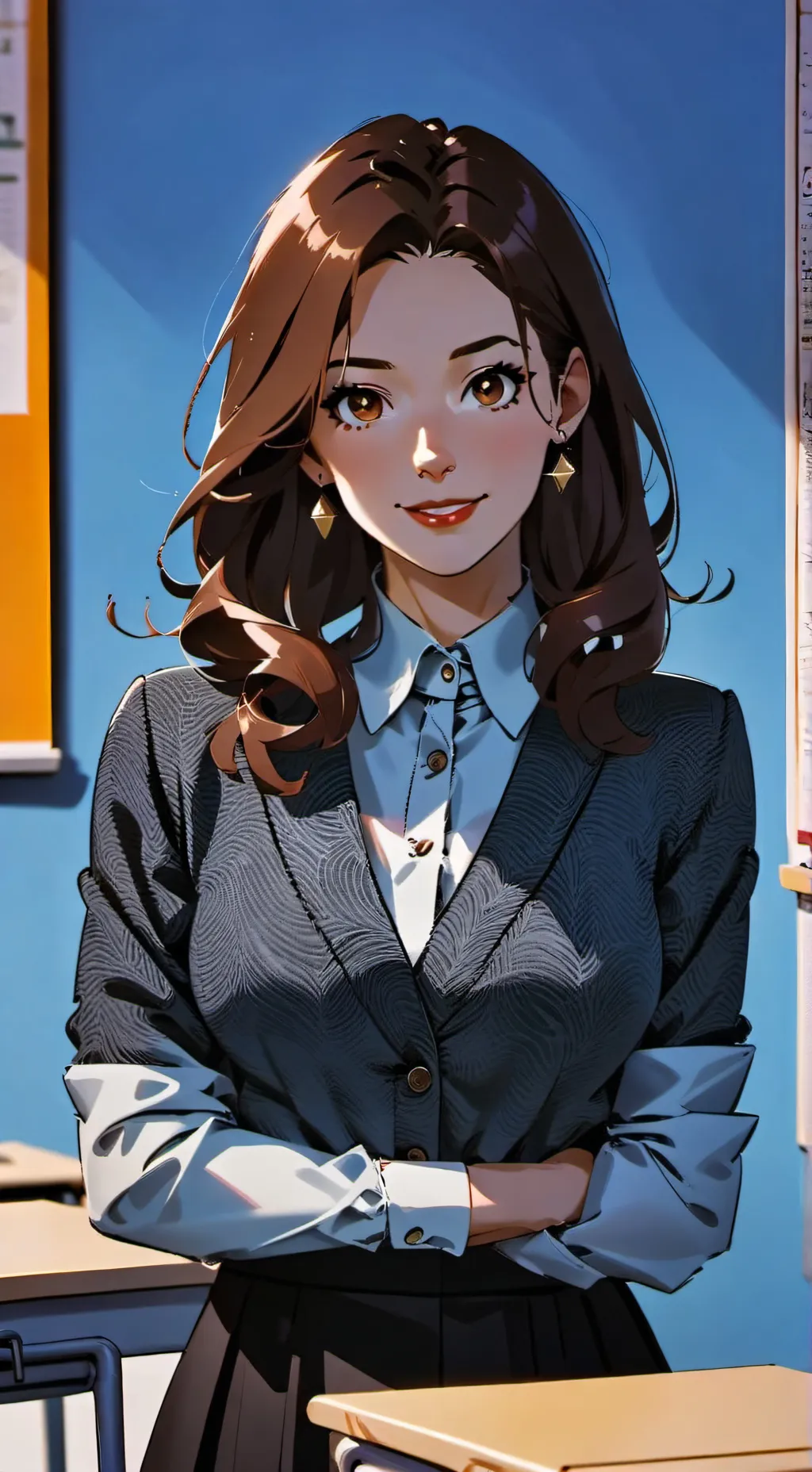 ai character: المعلمة الانجليزي  background