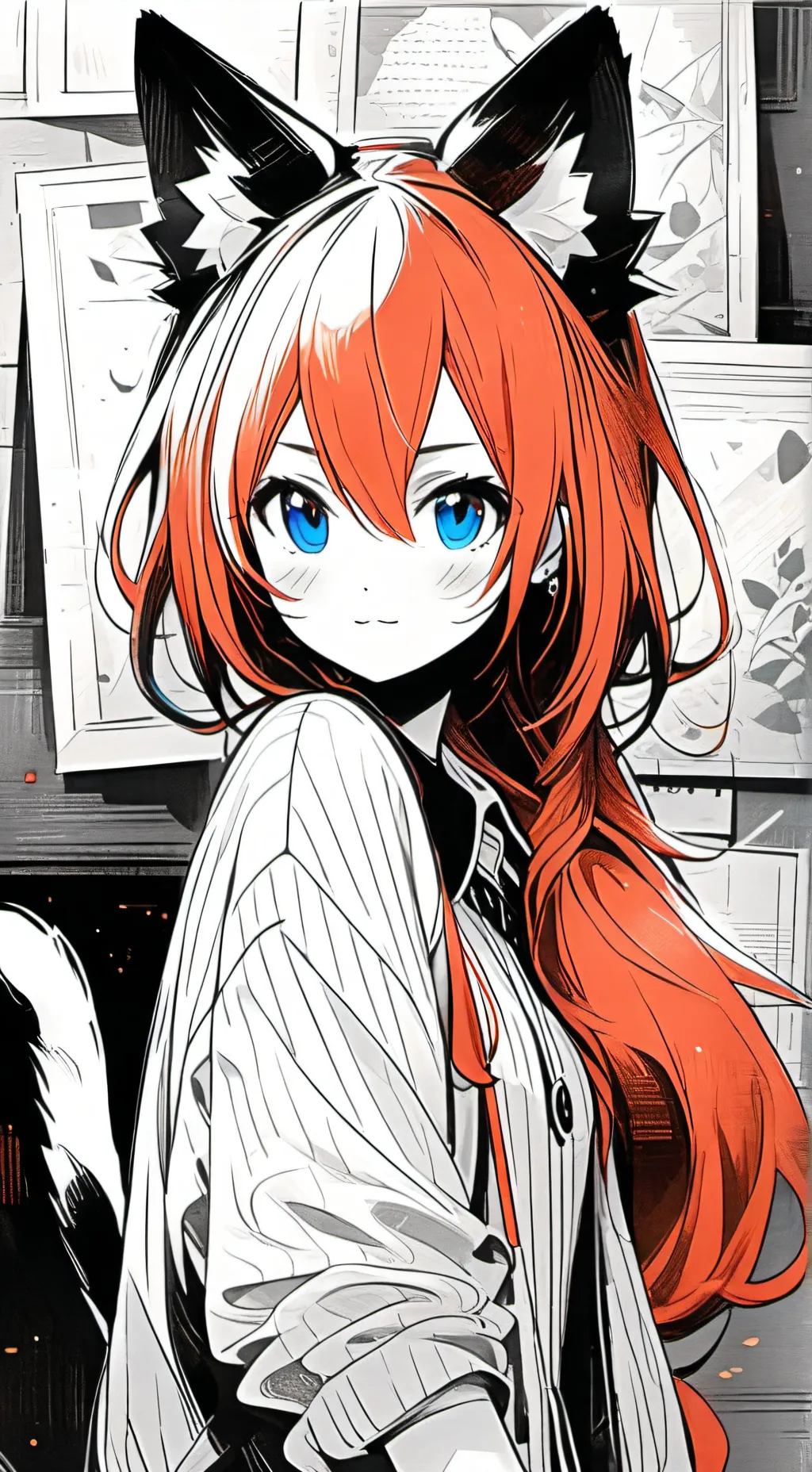 ai character: Ravenheart the Fiery Cat Spirit background