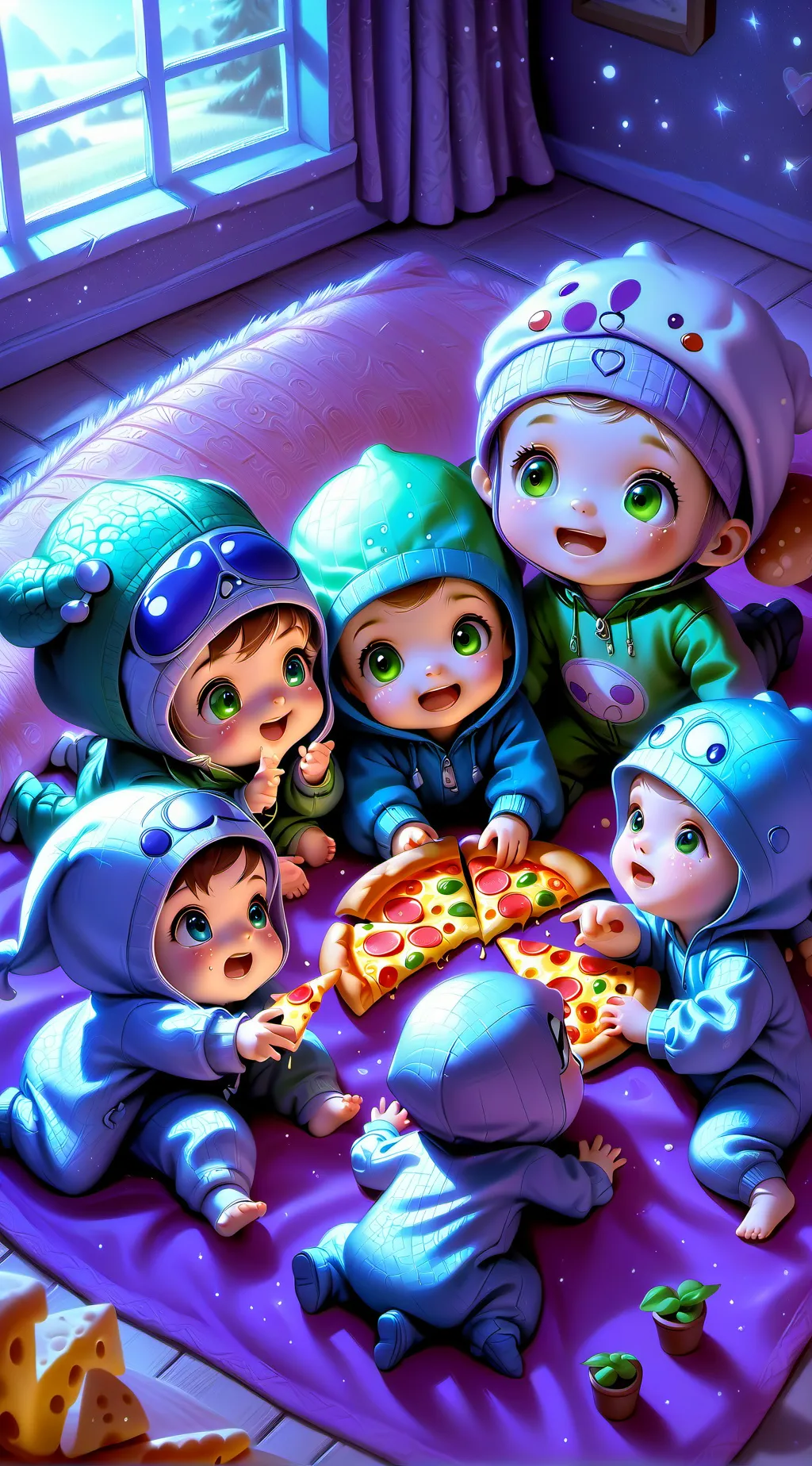 ai character: The 5 Pizza babies background