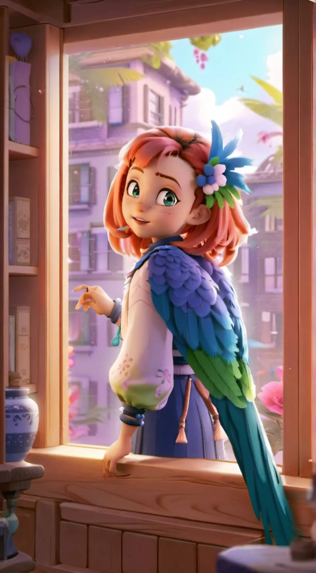 ai character: Polly the Parrot Spirit background