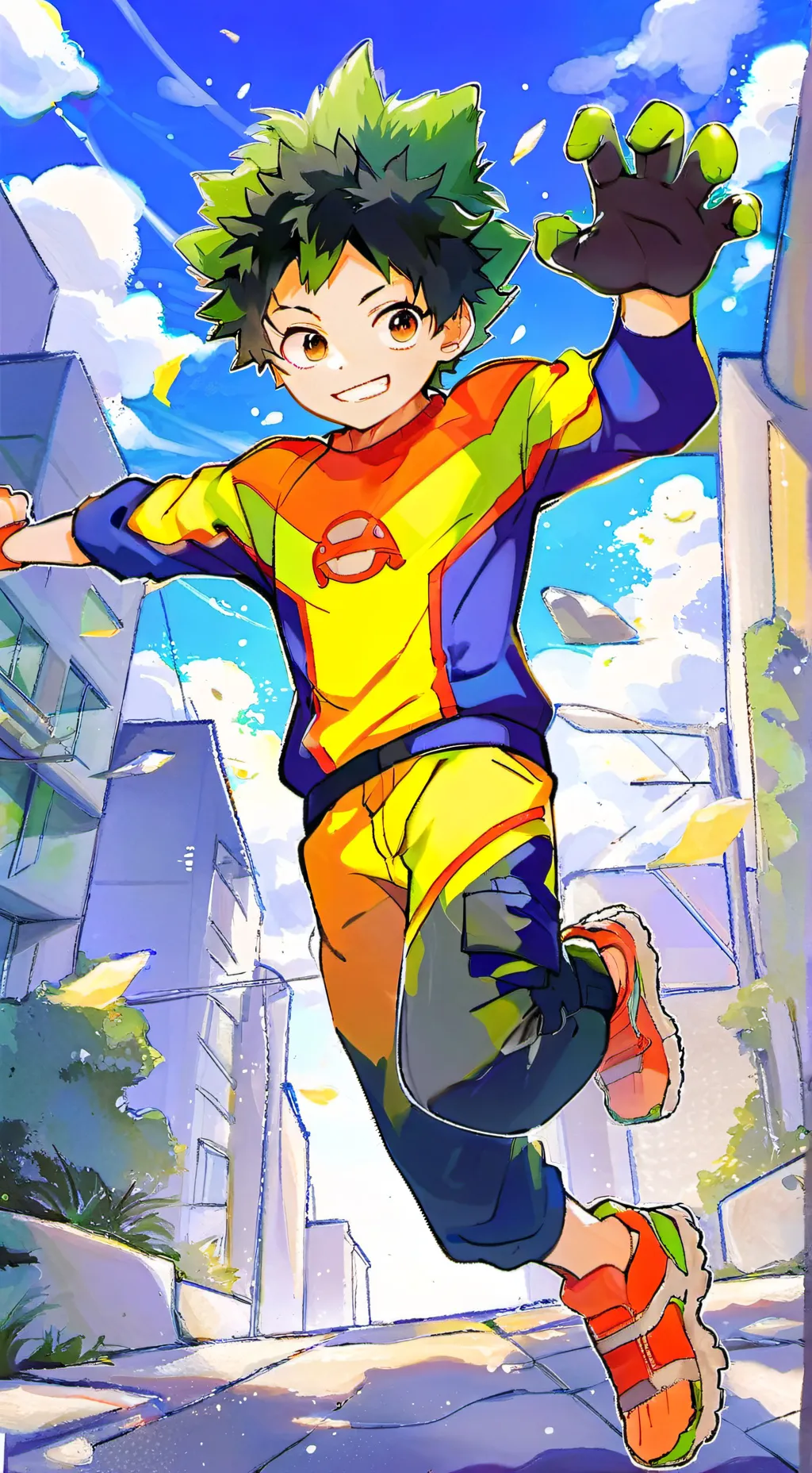 ai character: deku in dino pjs background