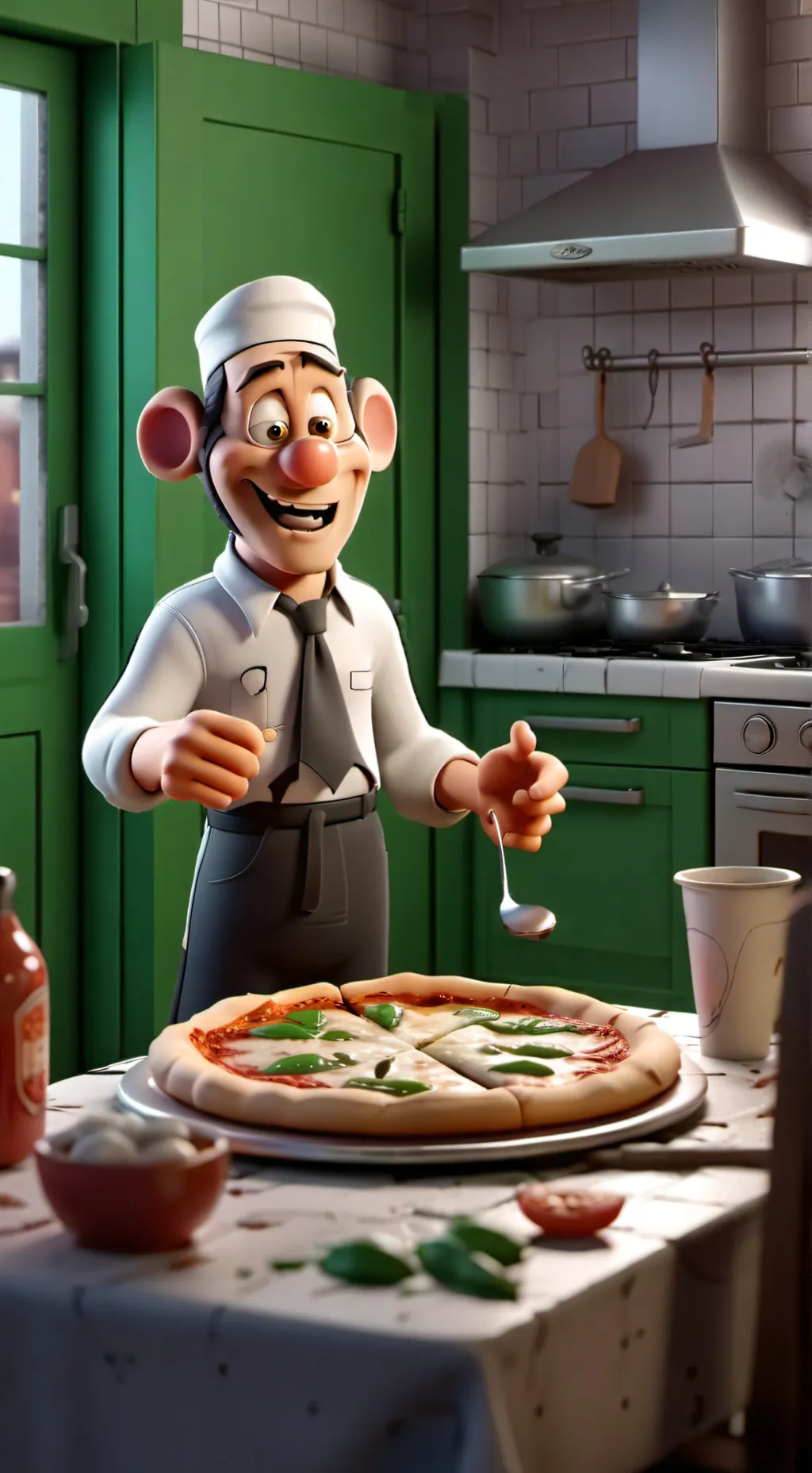 ai character: The pizza place  background