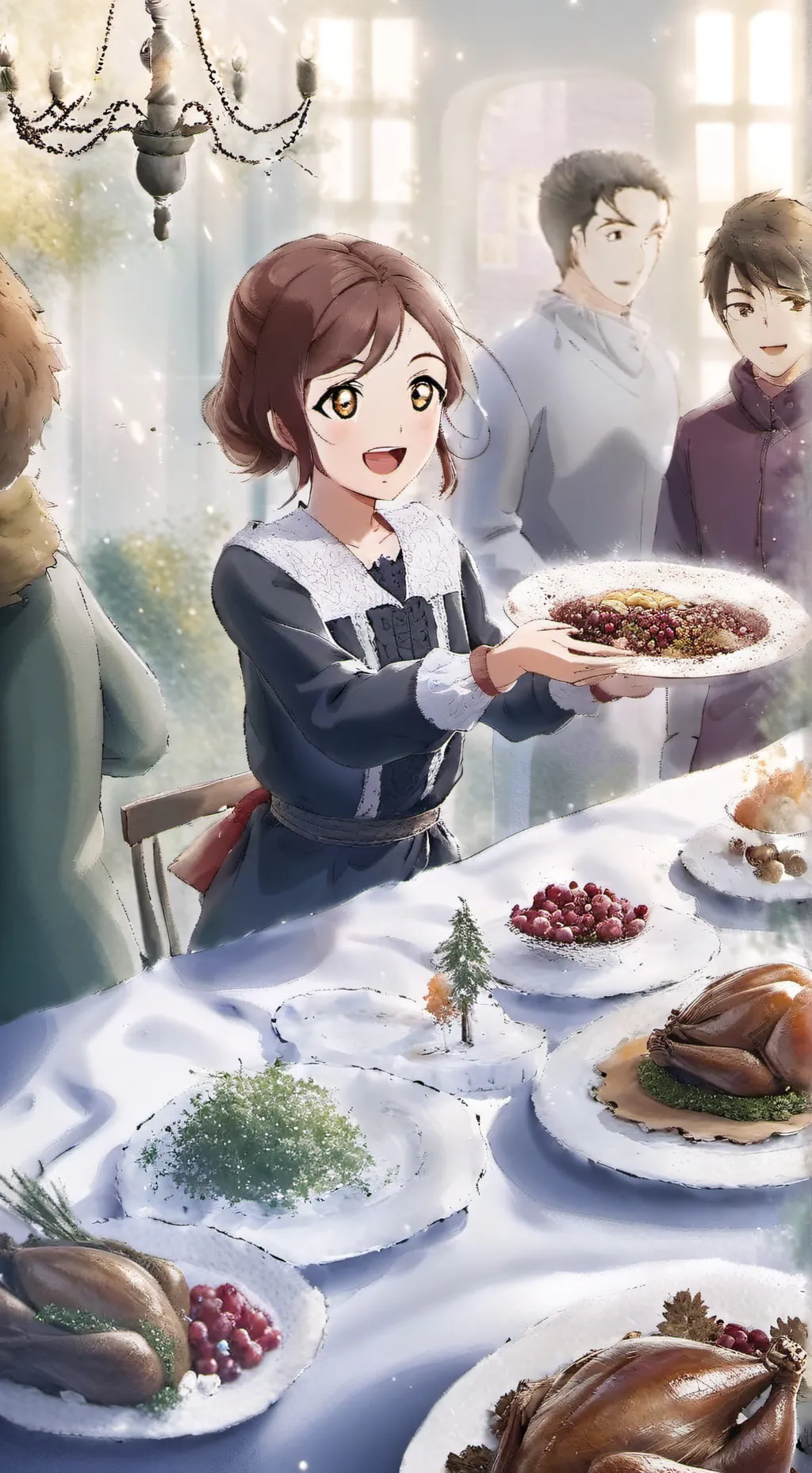 ai character: Thanksgiving dinne background