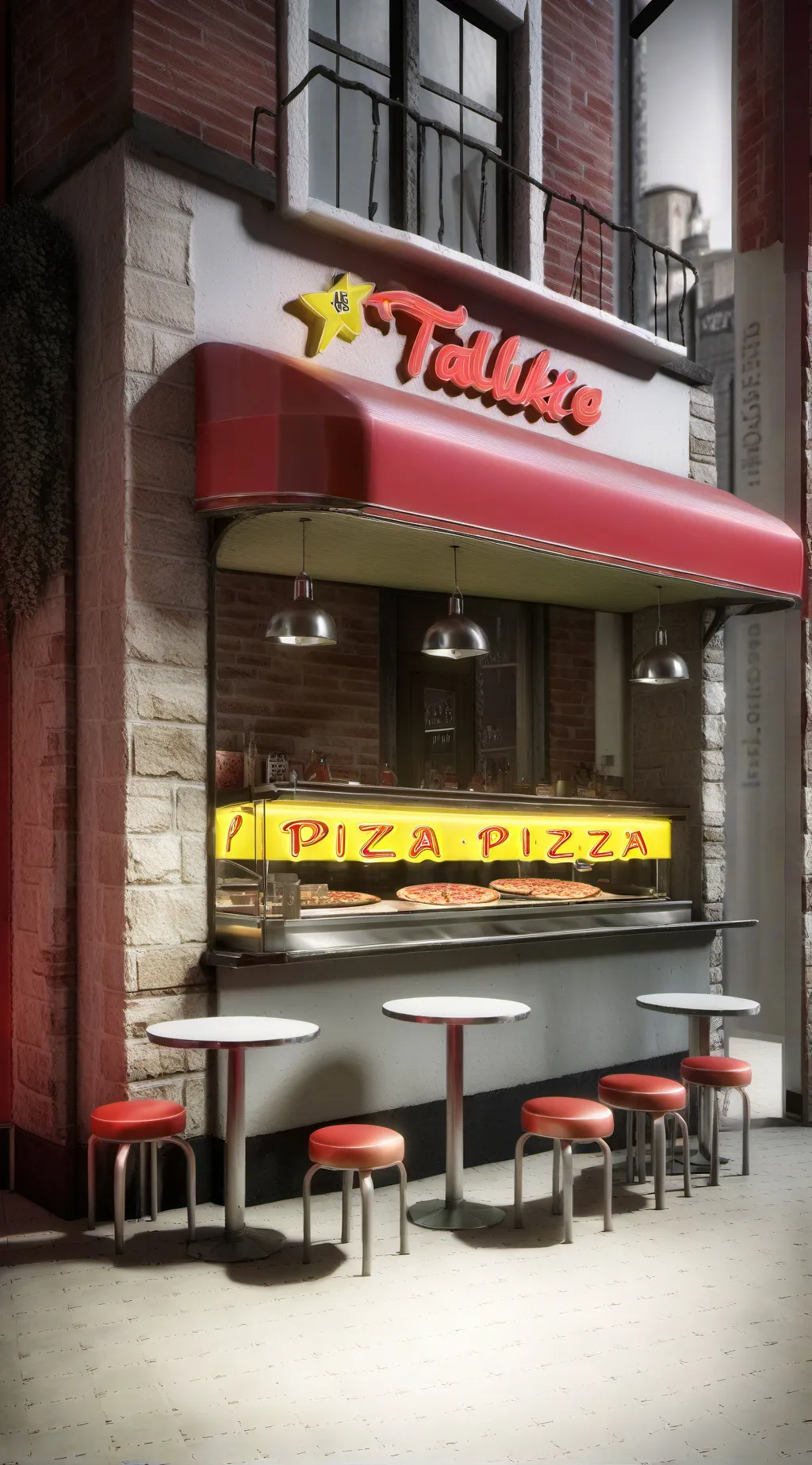ai character: Talkie pizza place background