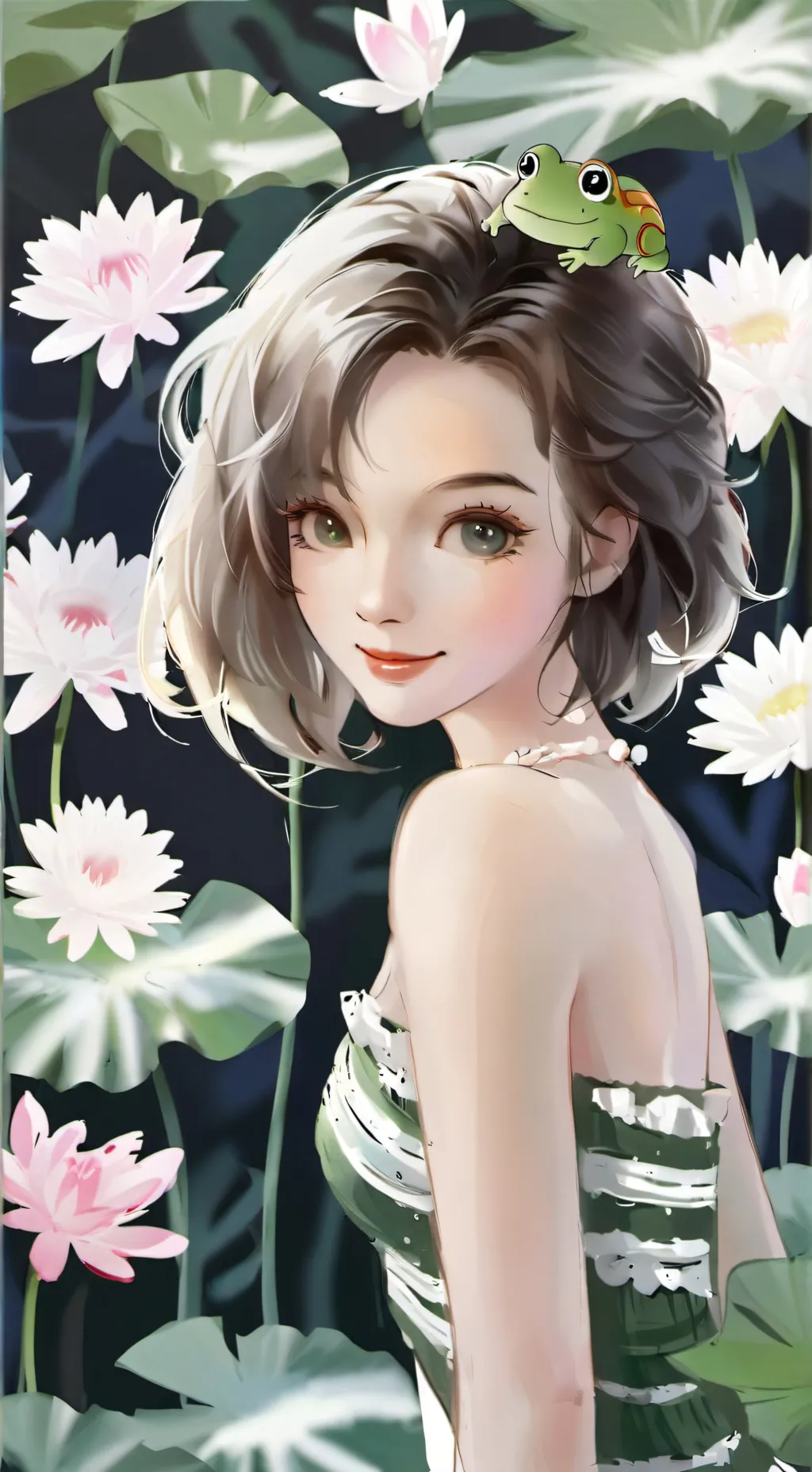 ai character: frog girl background