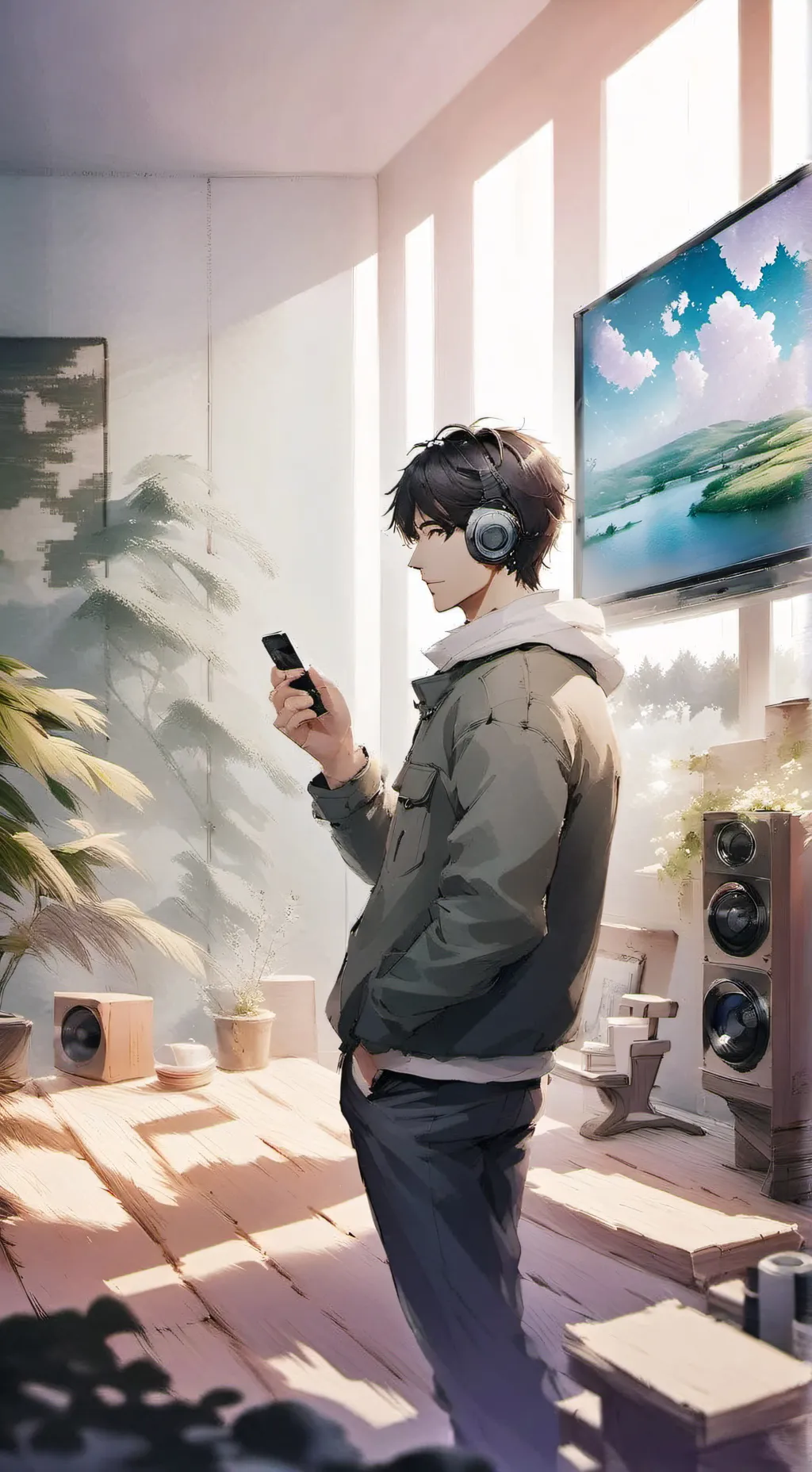 ai character: shadow TV man  background