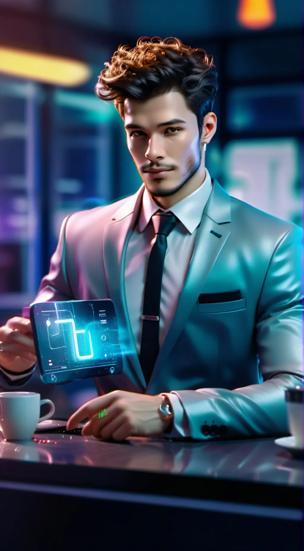 ai character: The Latte Hologram background