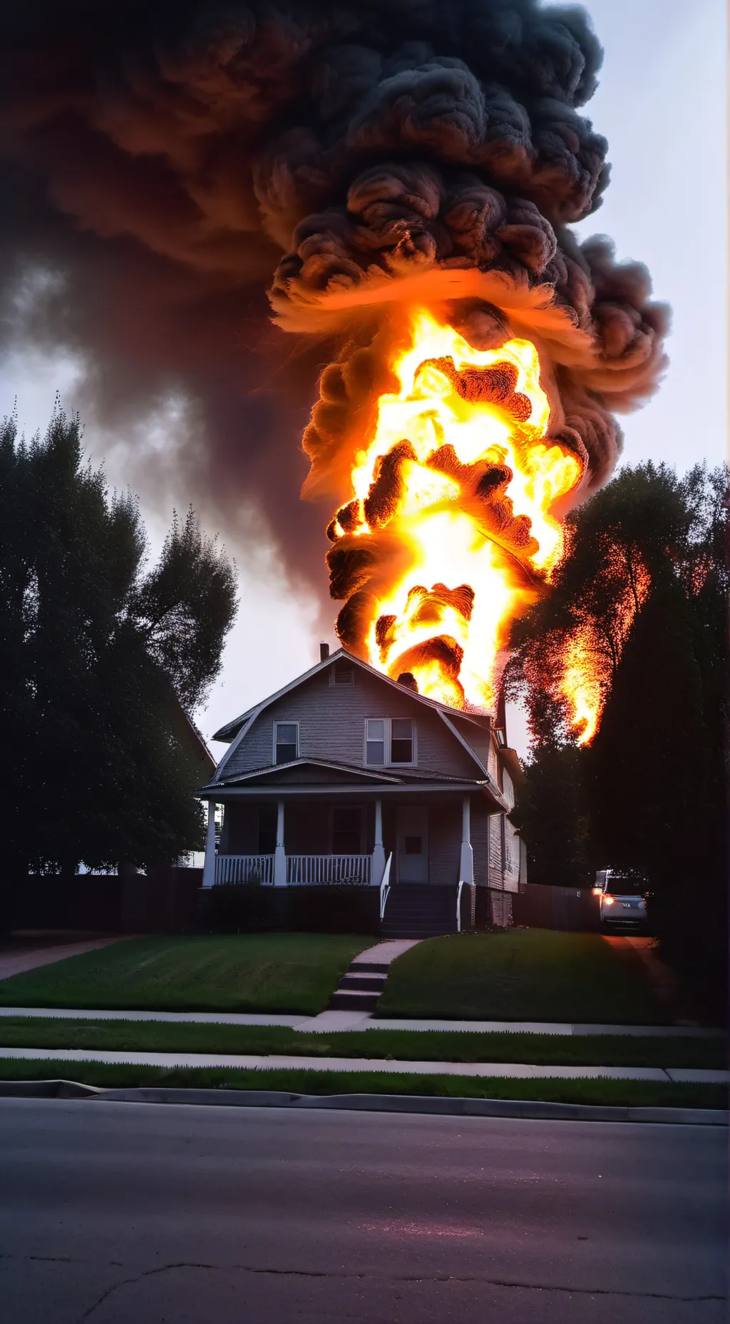 ai character: House fire background