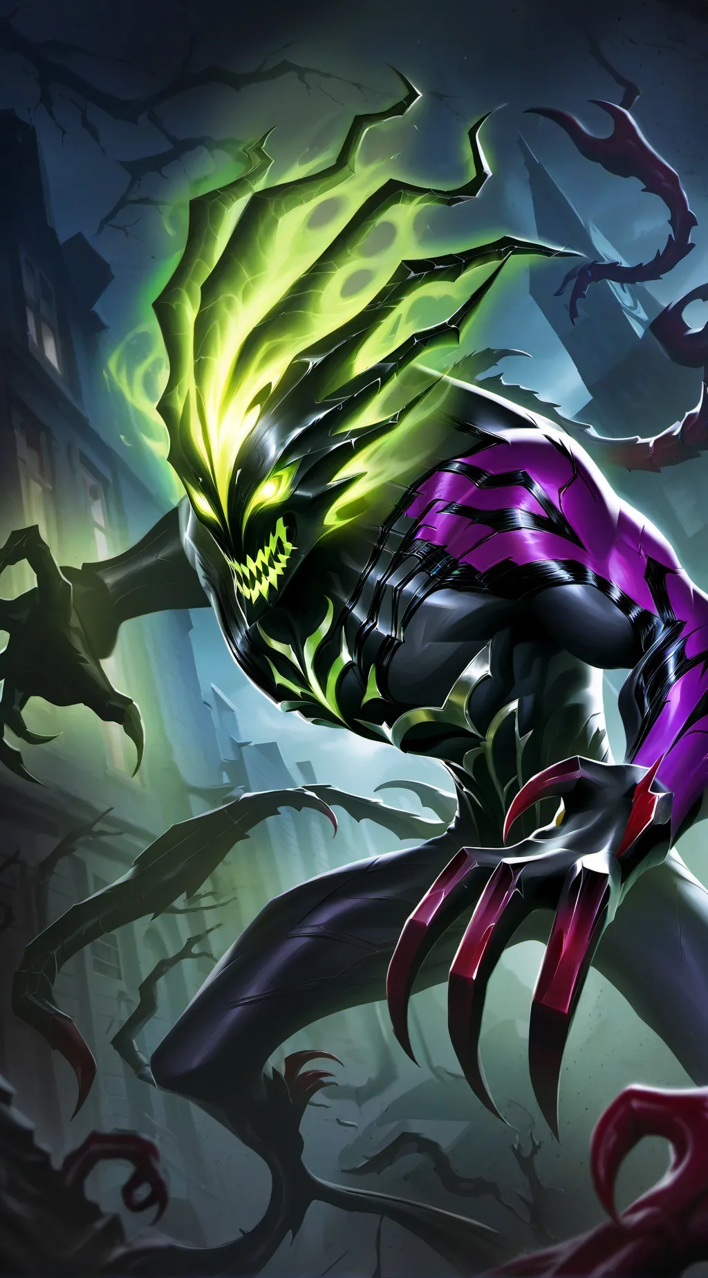 ai character: symbiote inky background