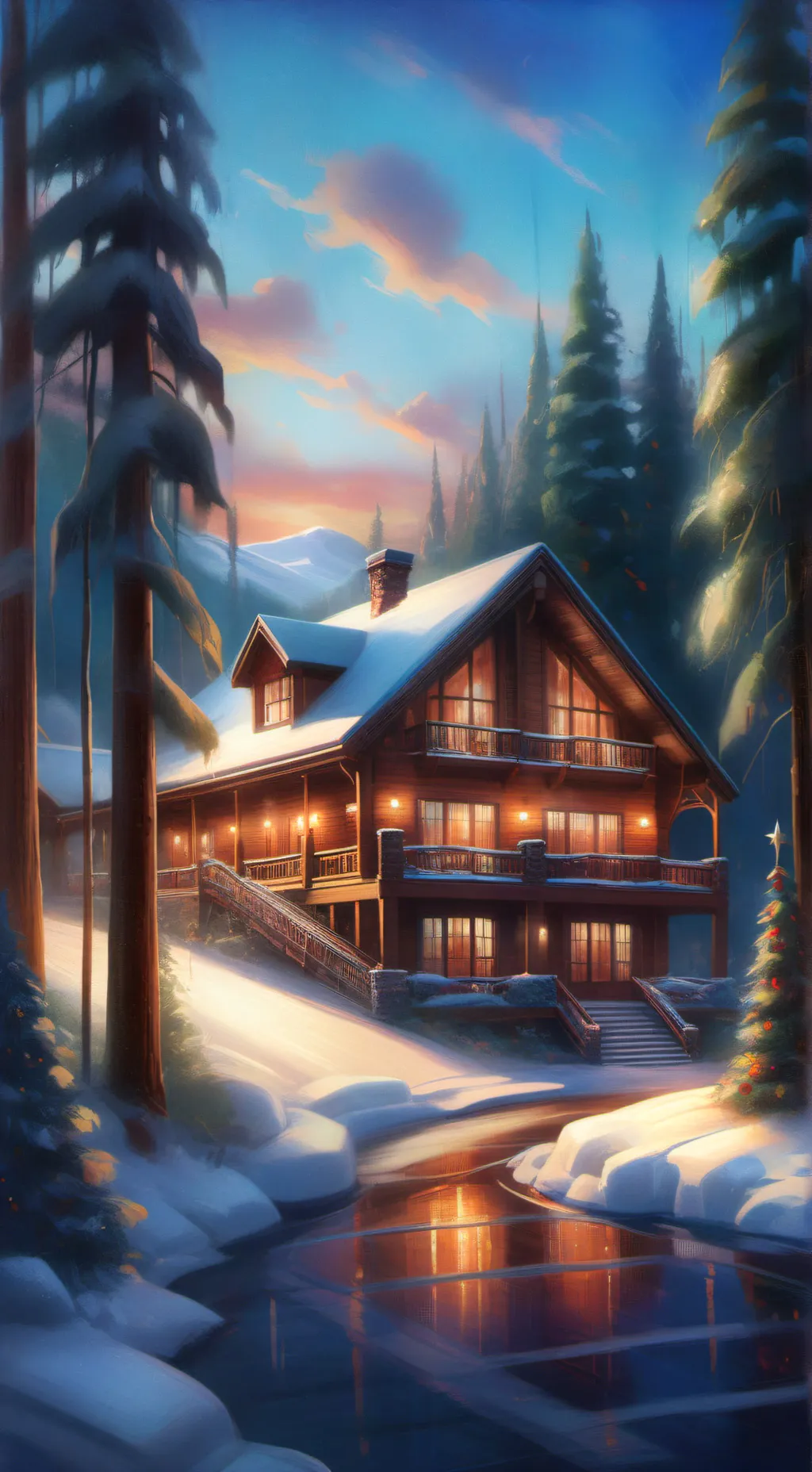 ai character: CH Christmas lodge background