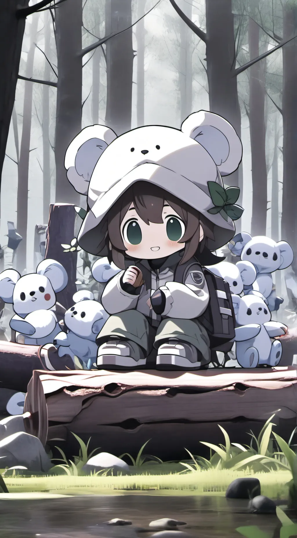ai character: koala kid dead background