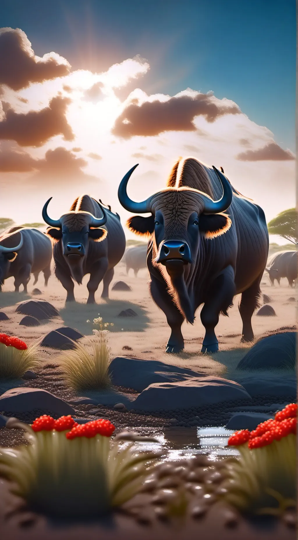 ai character: cape bufflo background