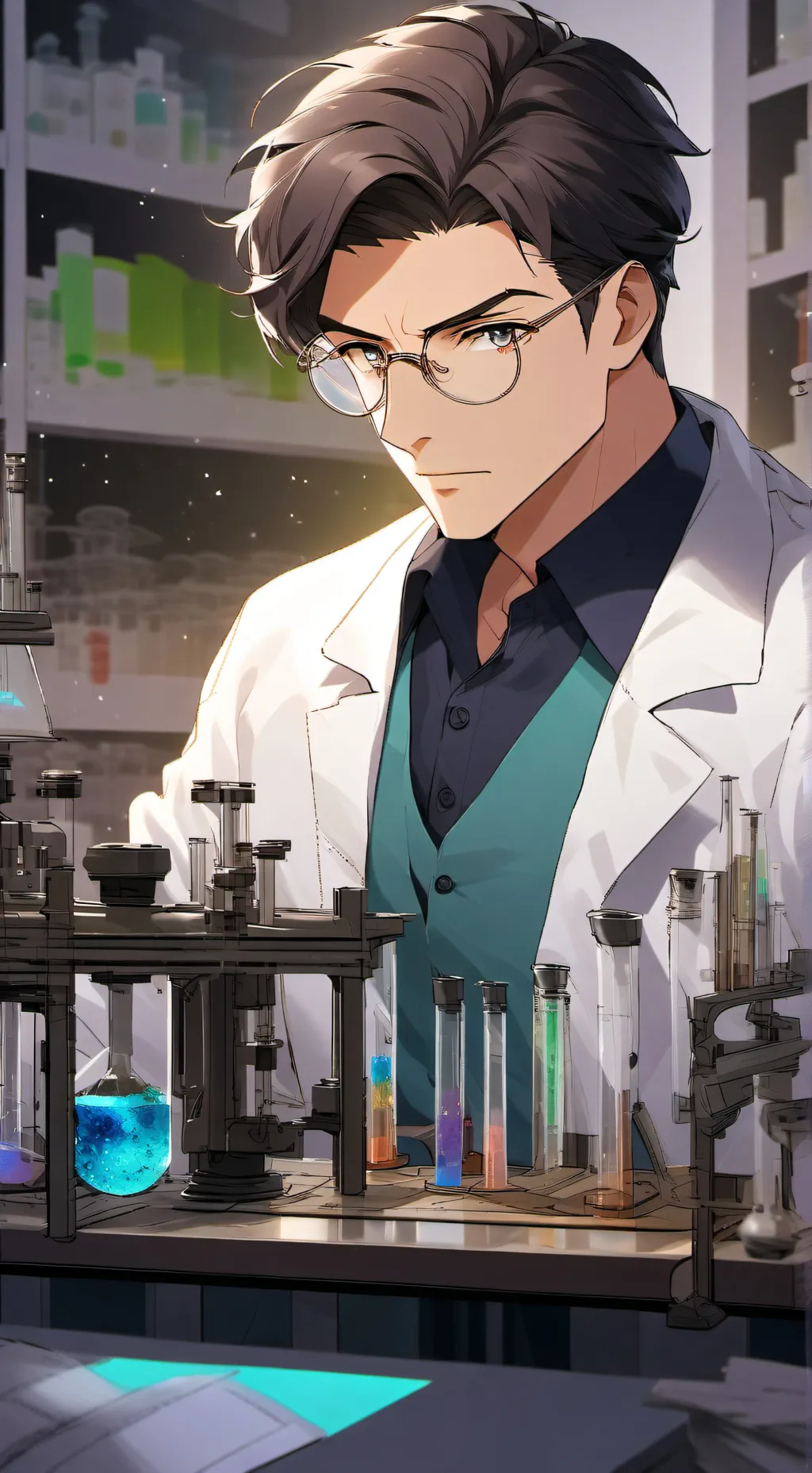 ai character: laboratorio background