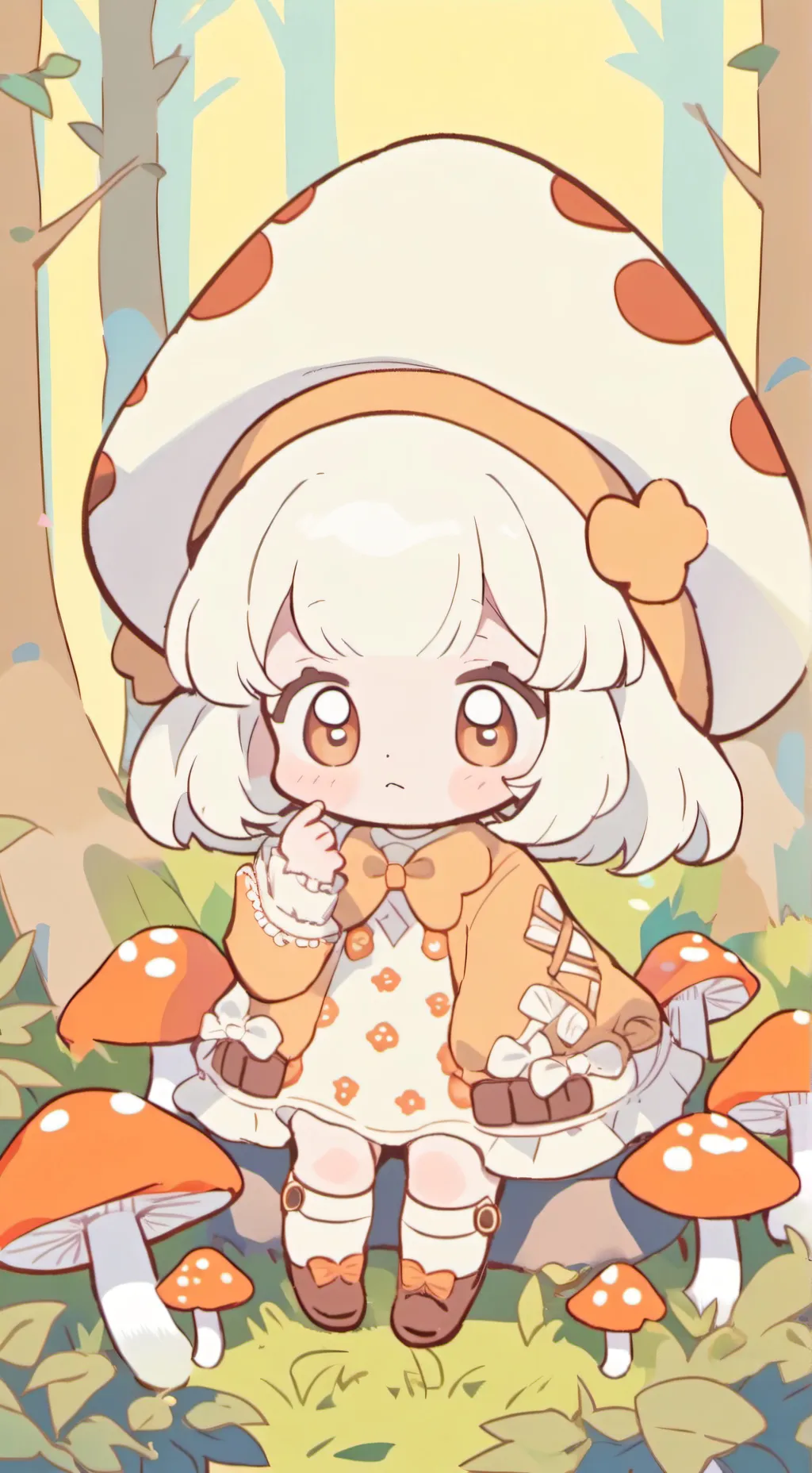 ai character: 🍄mushroom baby🍄 background