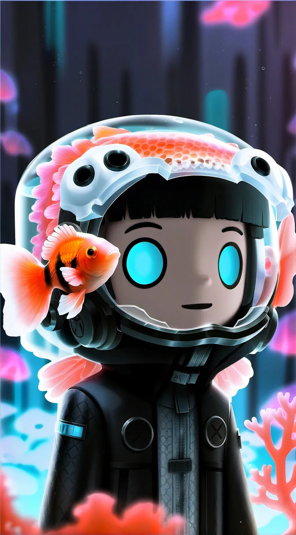 ai character: Cyber Axolotl Spirit background