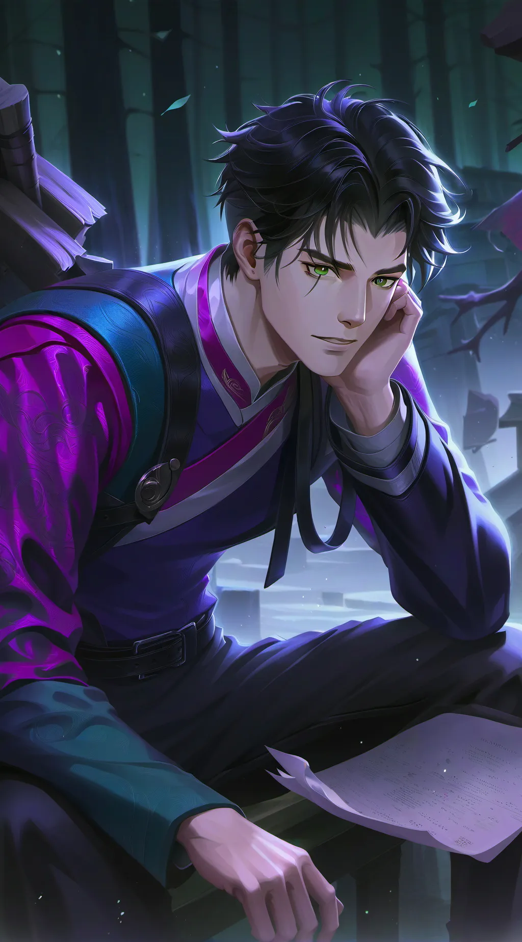 ai character: Schwarz Haare background