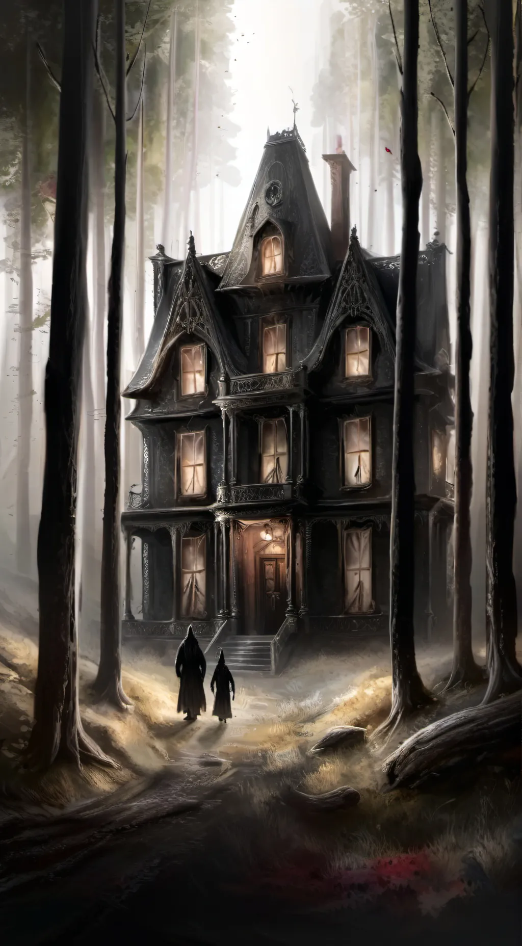 ai character: haunted hotel  background