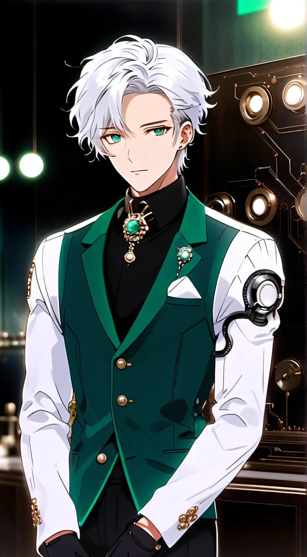 ai character: Emerald background