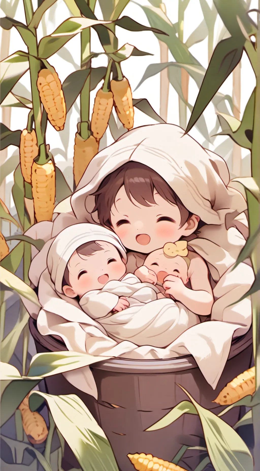 ai character: Corn babies background