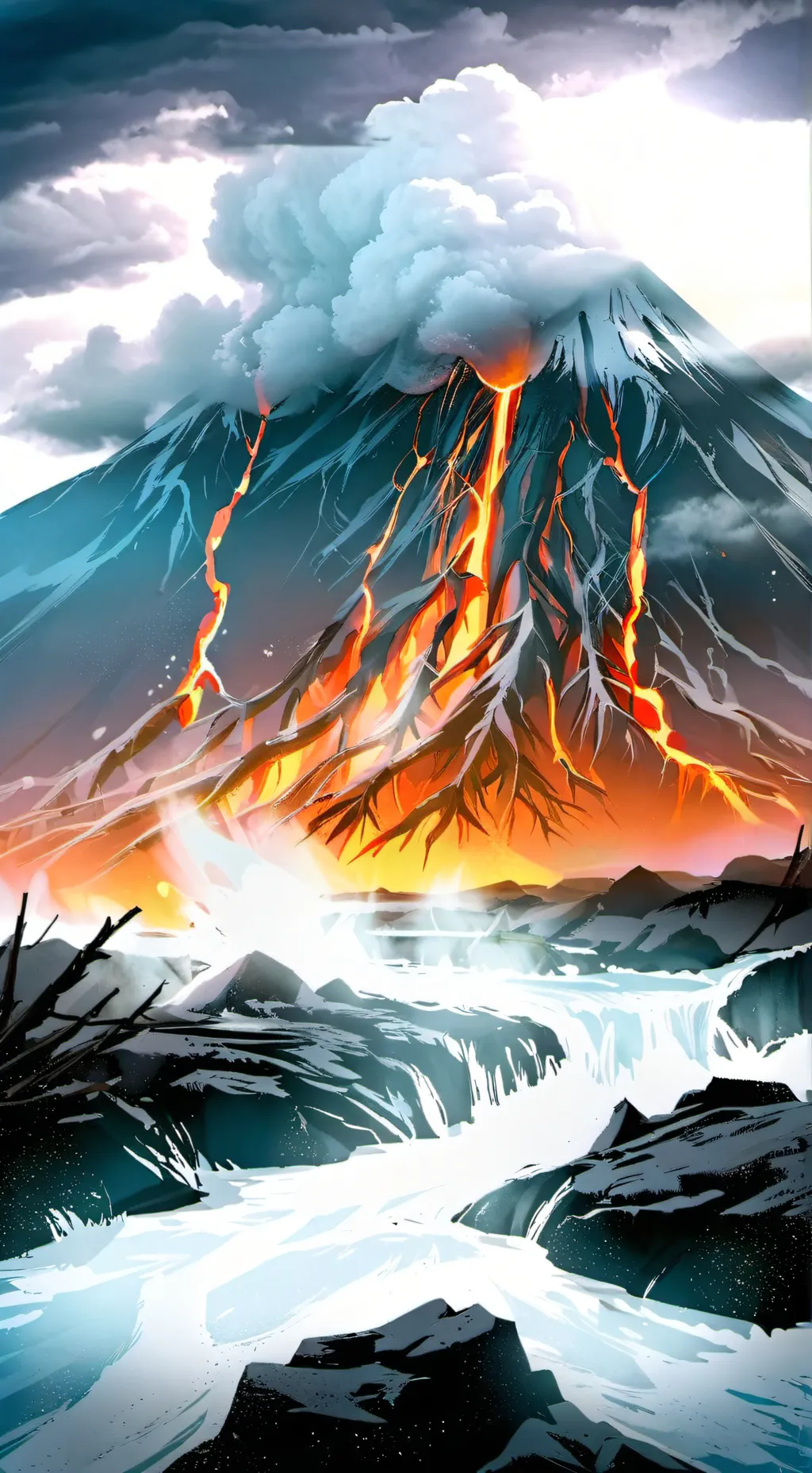 ai character: super volcano background