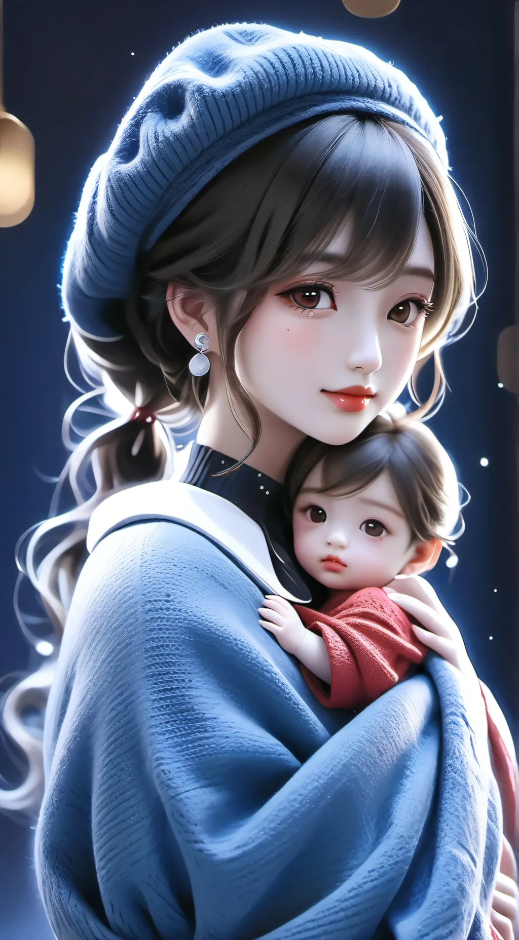 ai character: mom and daughter  background