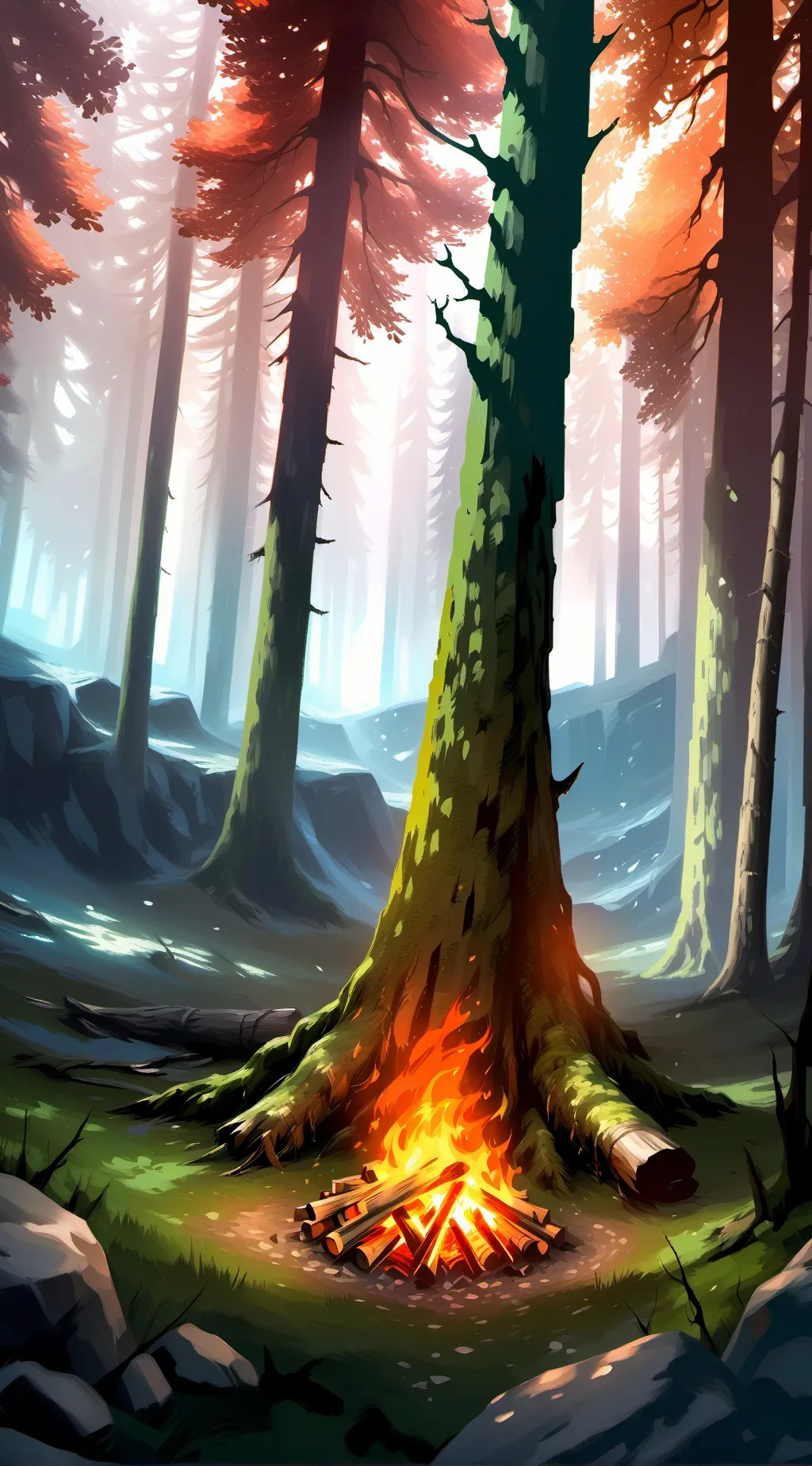 ai character: 99 night in forest background