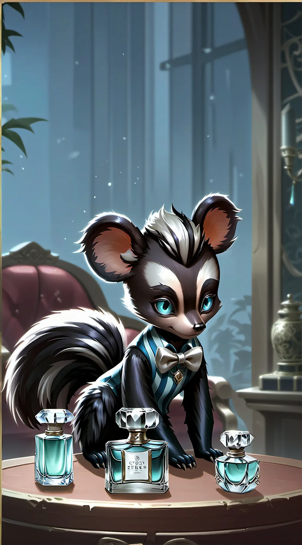 ai character: Striped Skunk Furry background