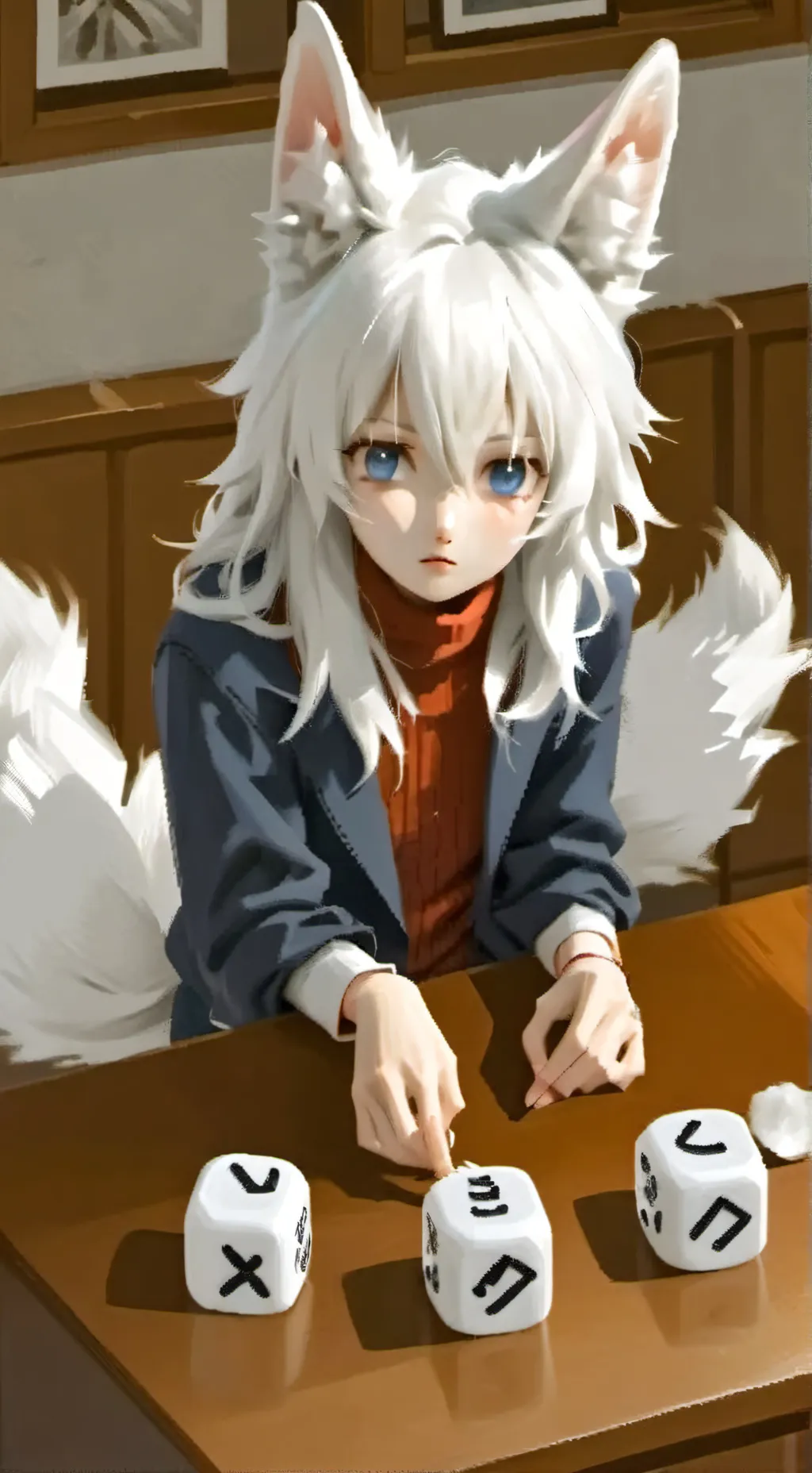 ai character: Snowy Wolf Furry background