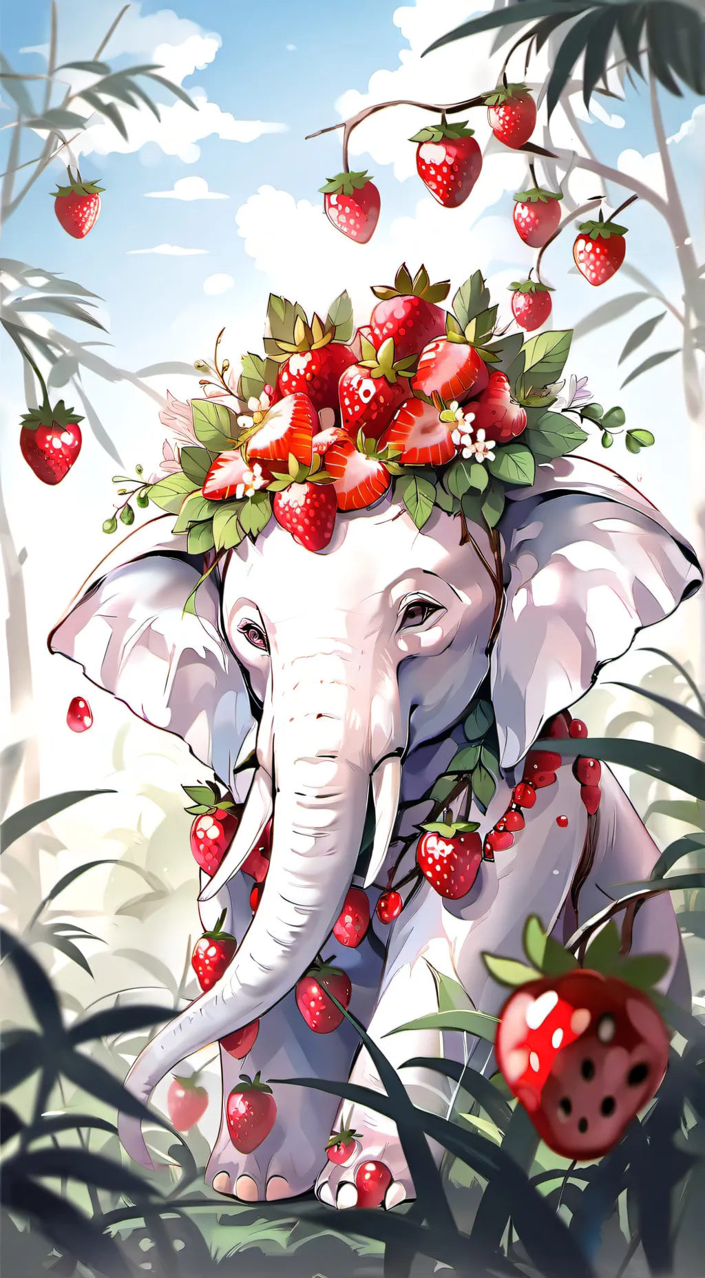 ai character: strawberryelephant background