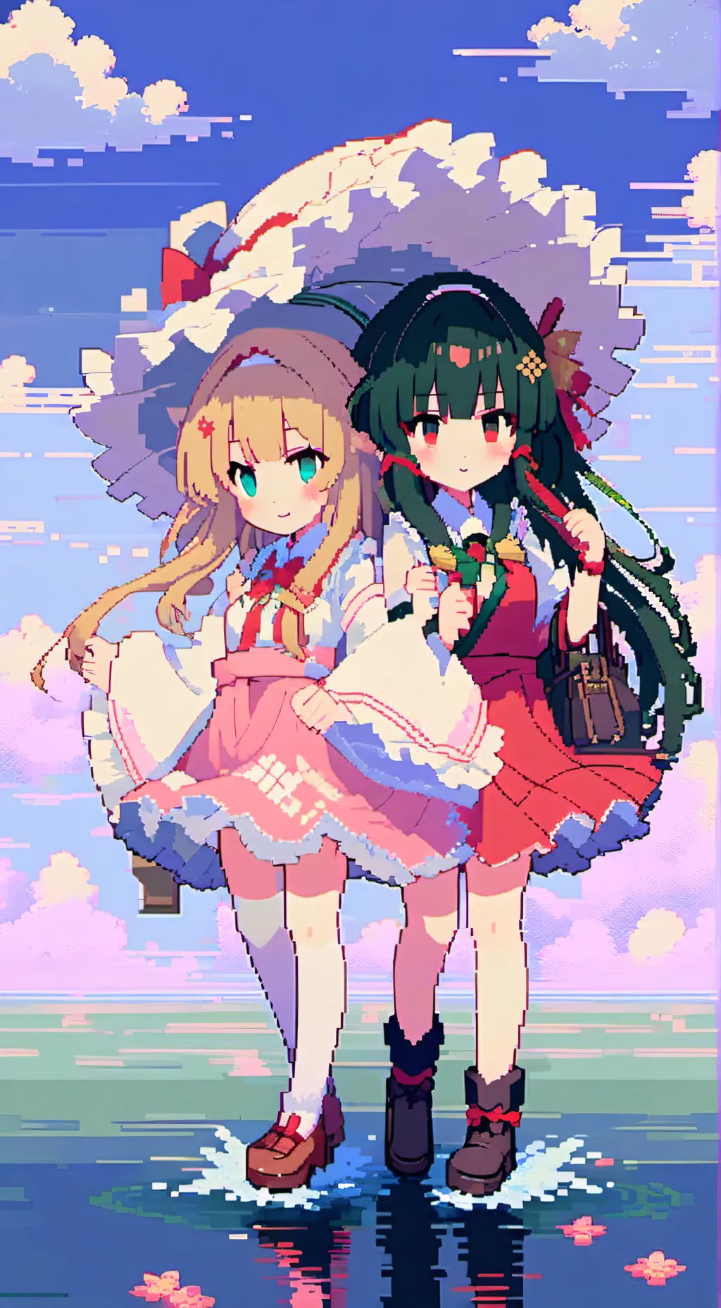ai character: Reimu y Marisa background