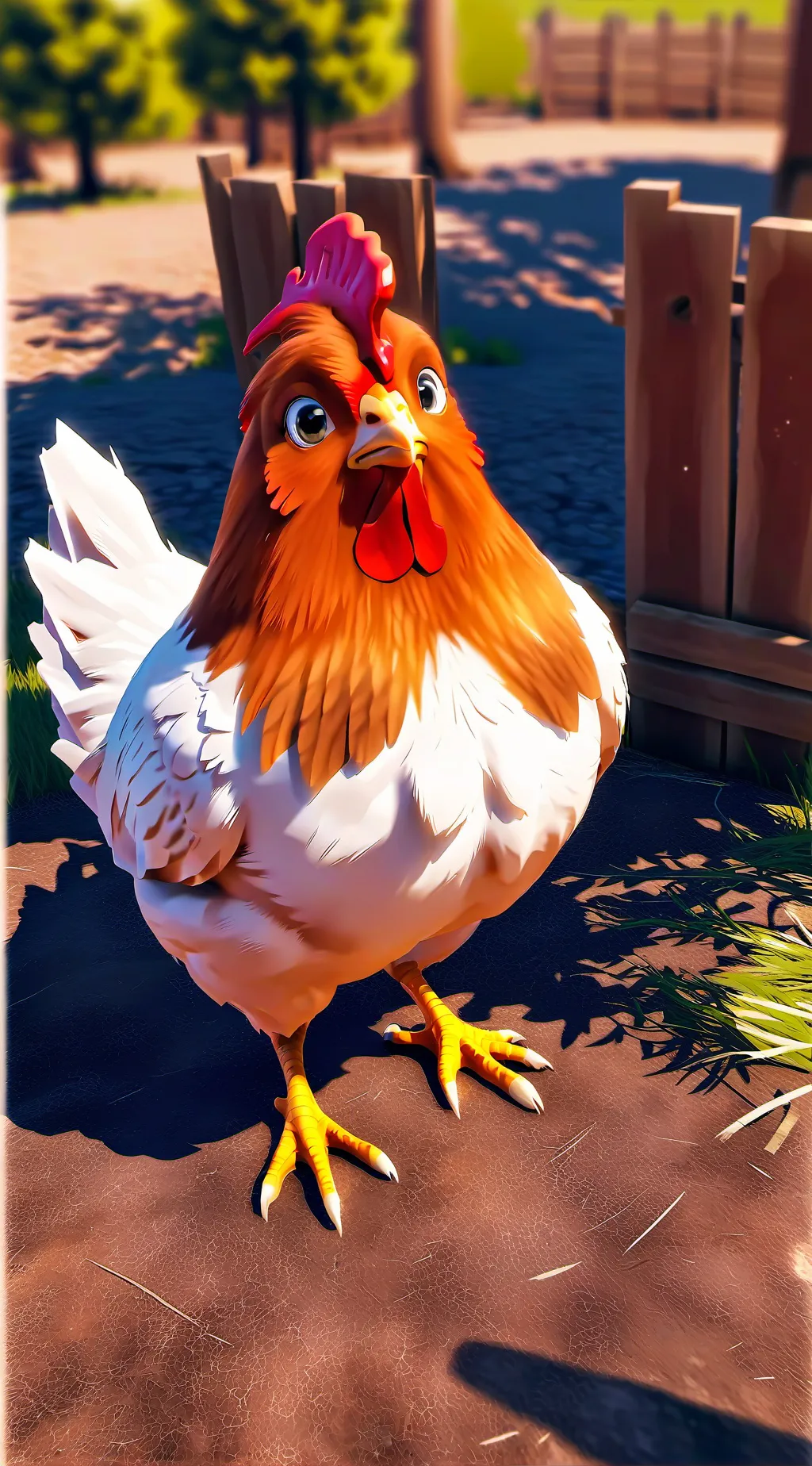 ai character: chicken coop background
