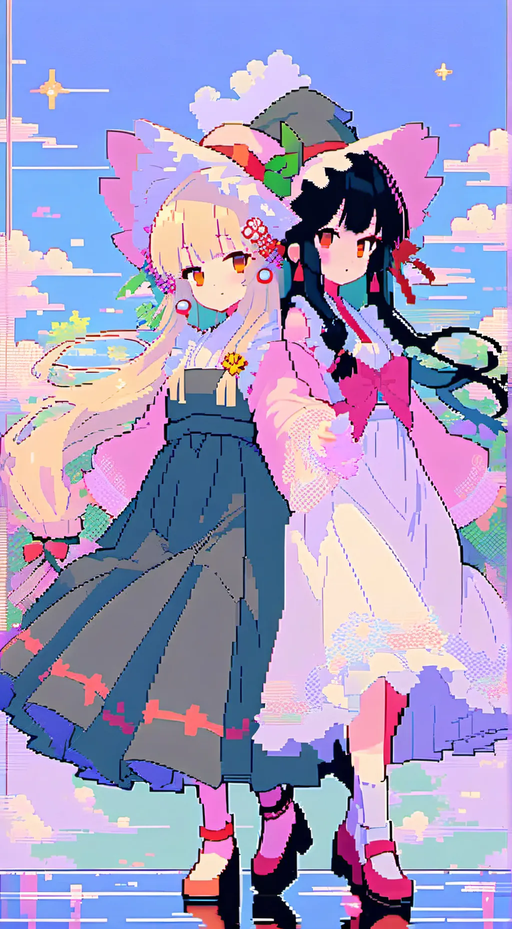 ai character: Marisa y Reimu background