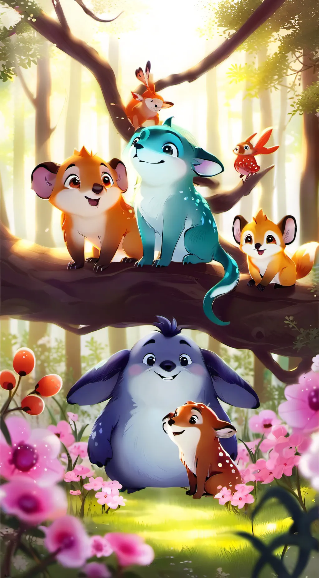 ai character: Smilling  critters background