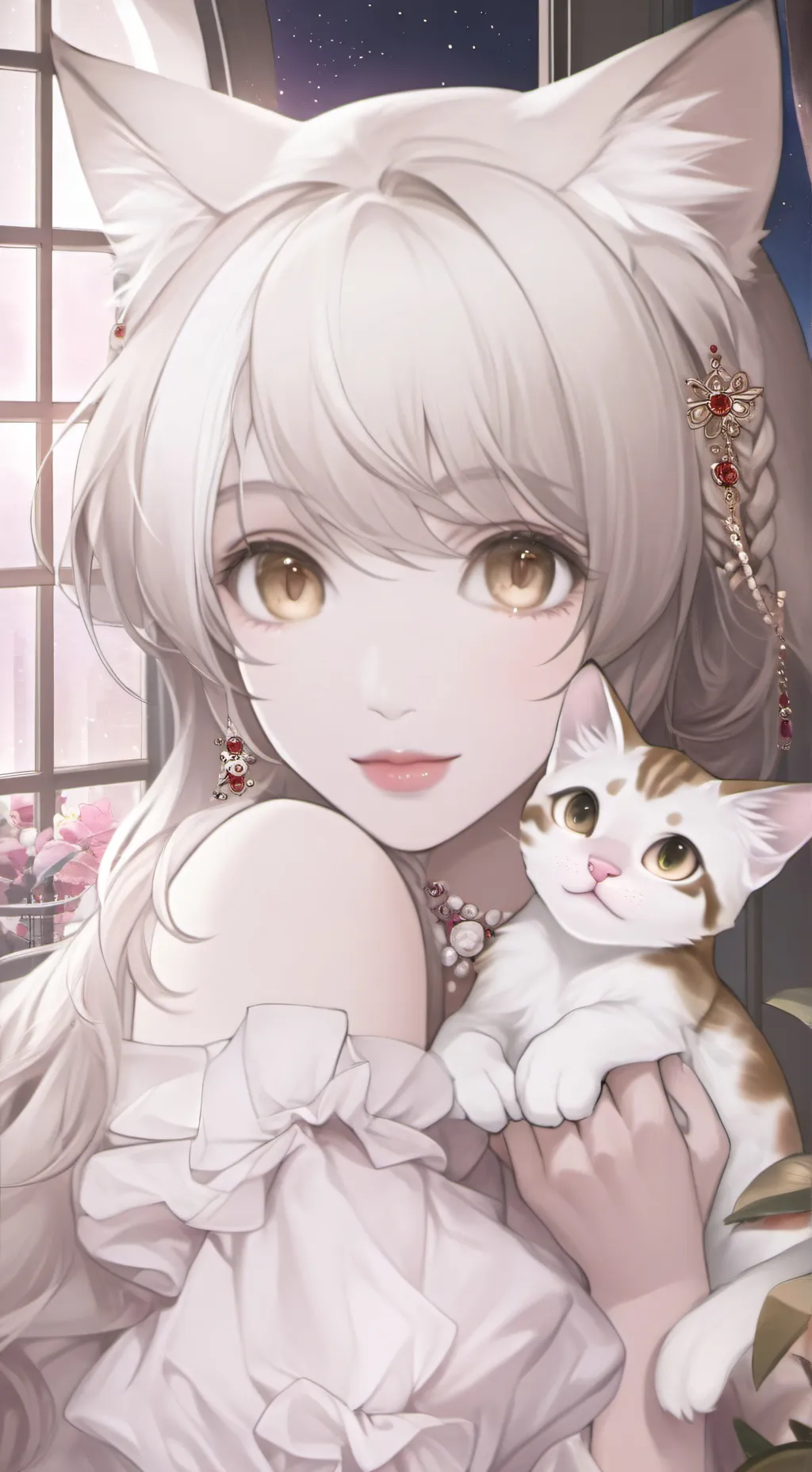 ai character: Wolfie the Brown and White Feline Spirit background