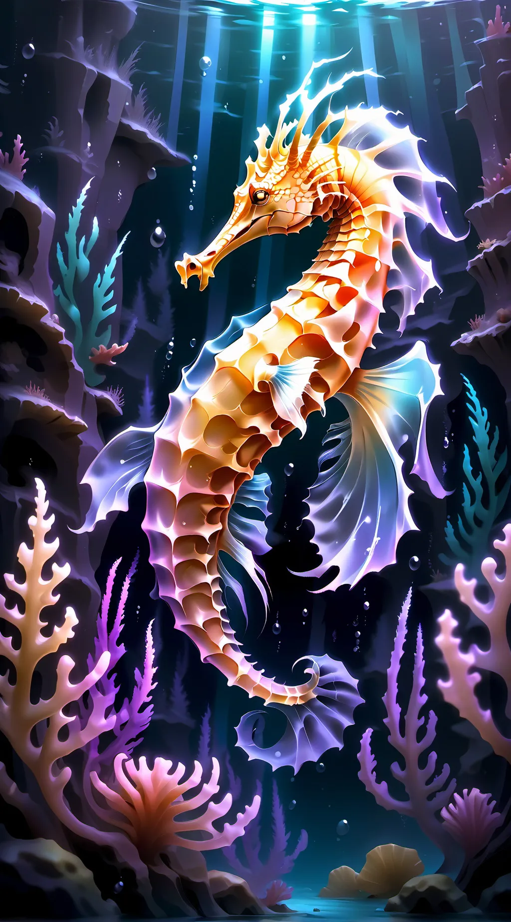 ai character: Sea horse  background