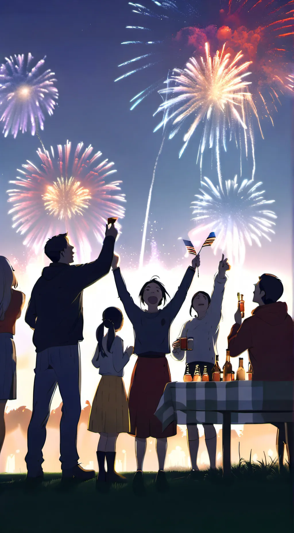 ai character: FIREWORKS background