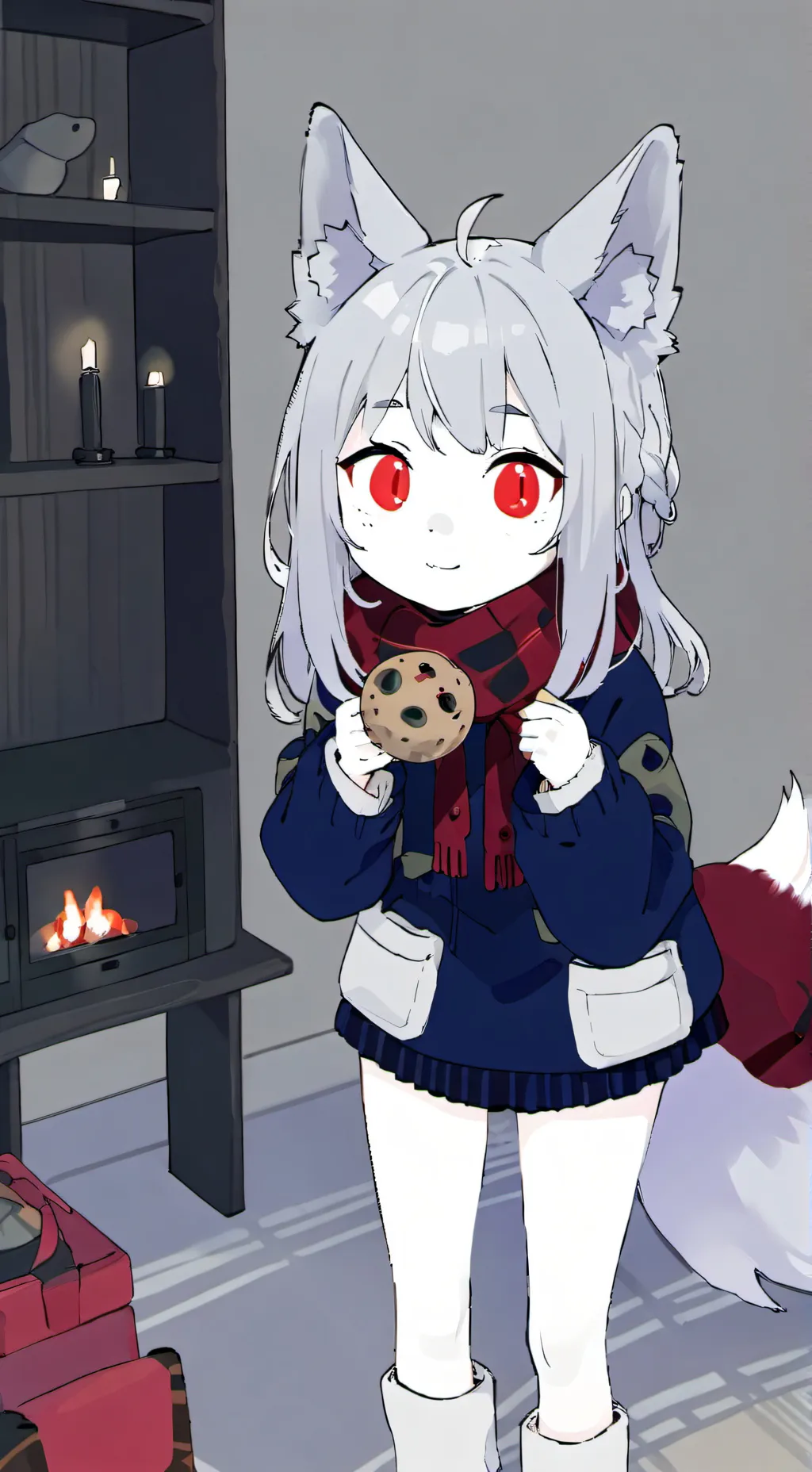 ai character: Blue-Red Furry Spirit background