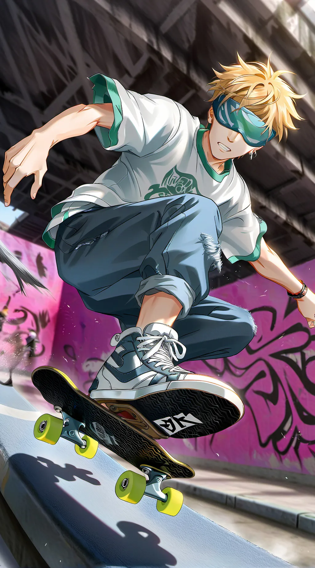 ai character: blindfolded. background