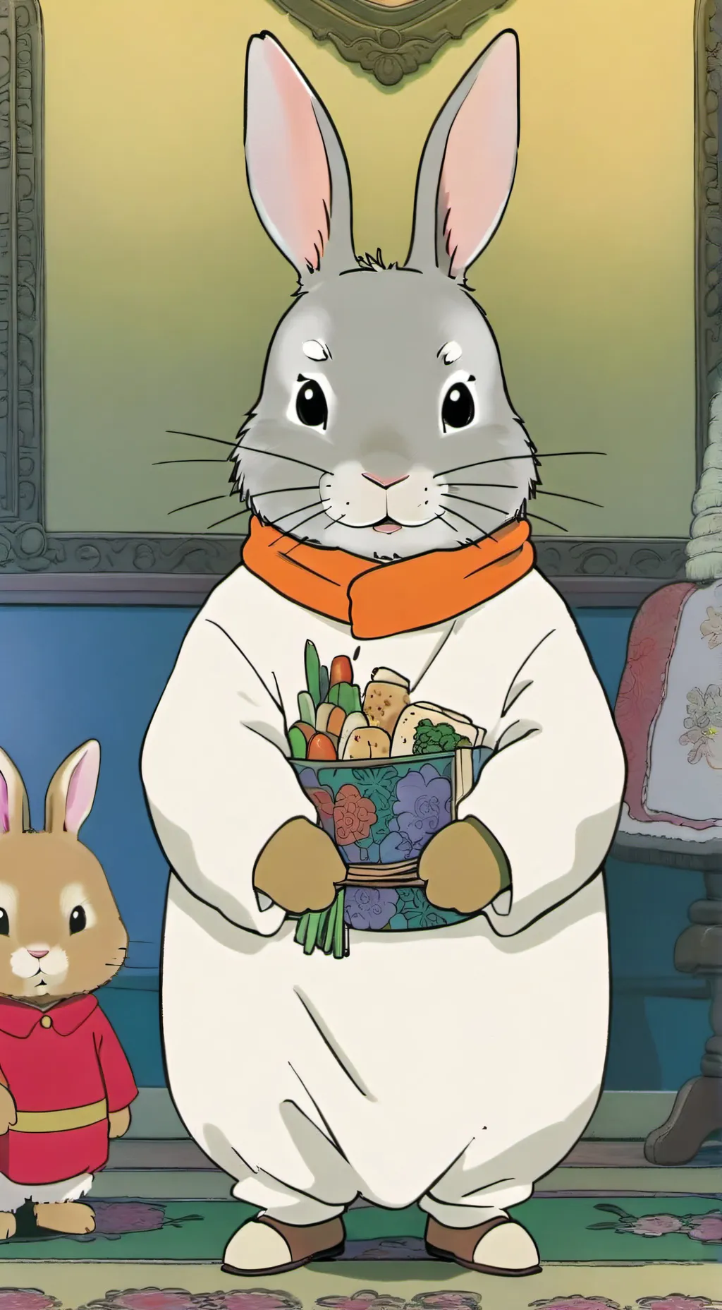 ai character: bunny.  background