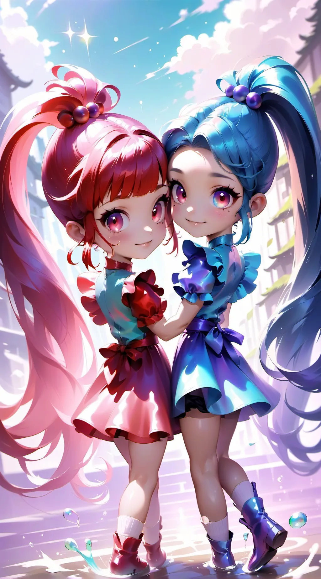 ai character: Teto and miku  background