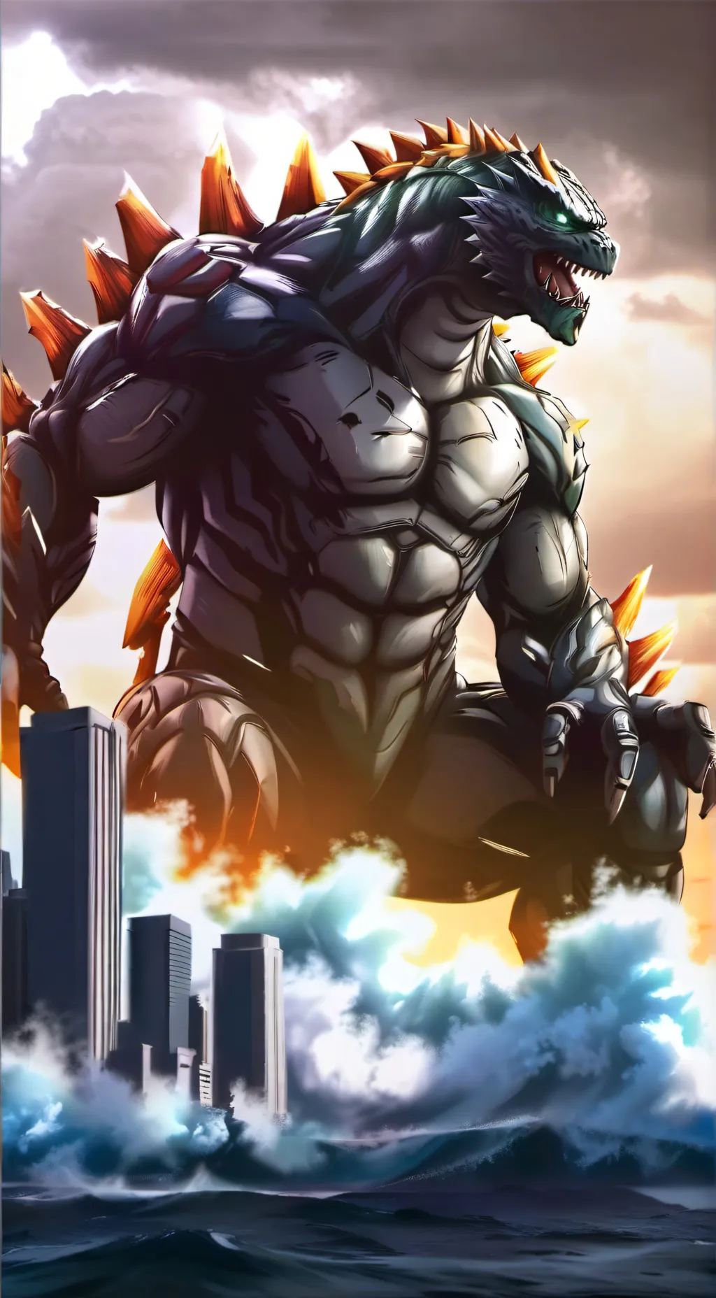 ai character: Godzilla  background