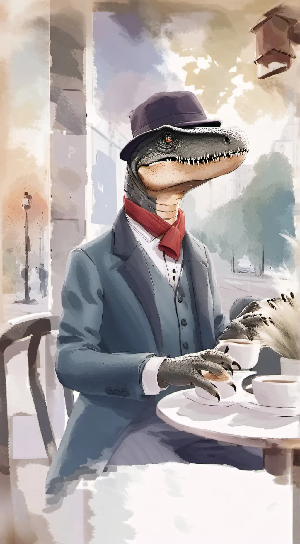 ai character: French Dino background