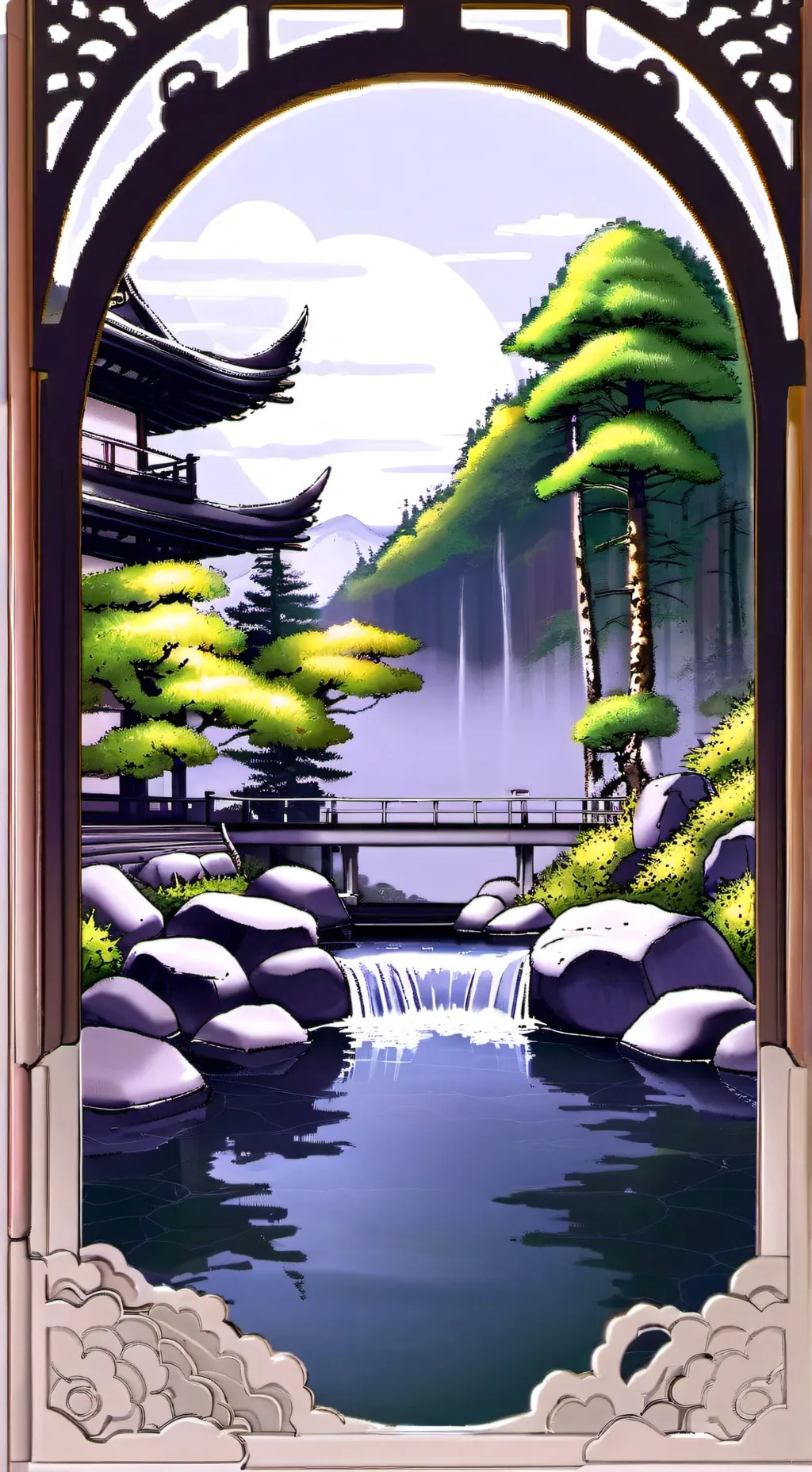 ai character: 温泉 background