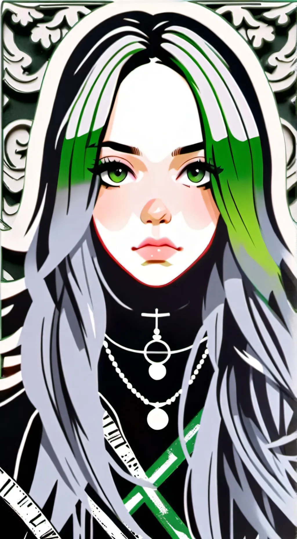 ai character: Billie Eilish 💚🖤💚 background
