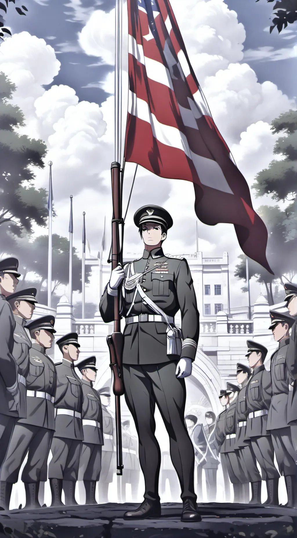 ai character: Cod - raisingflag background