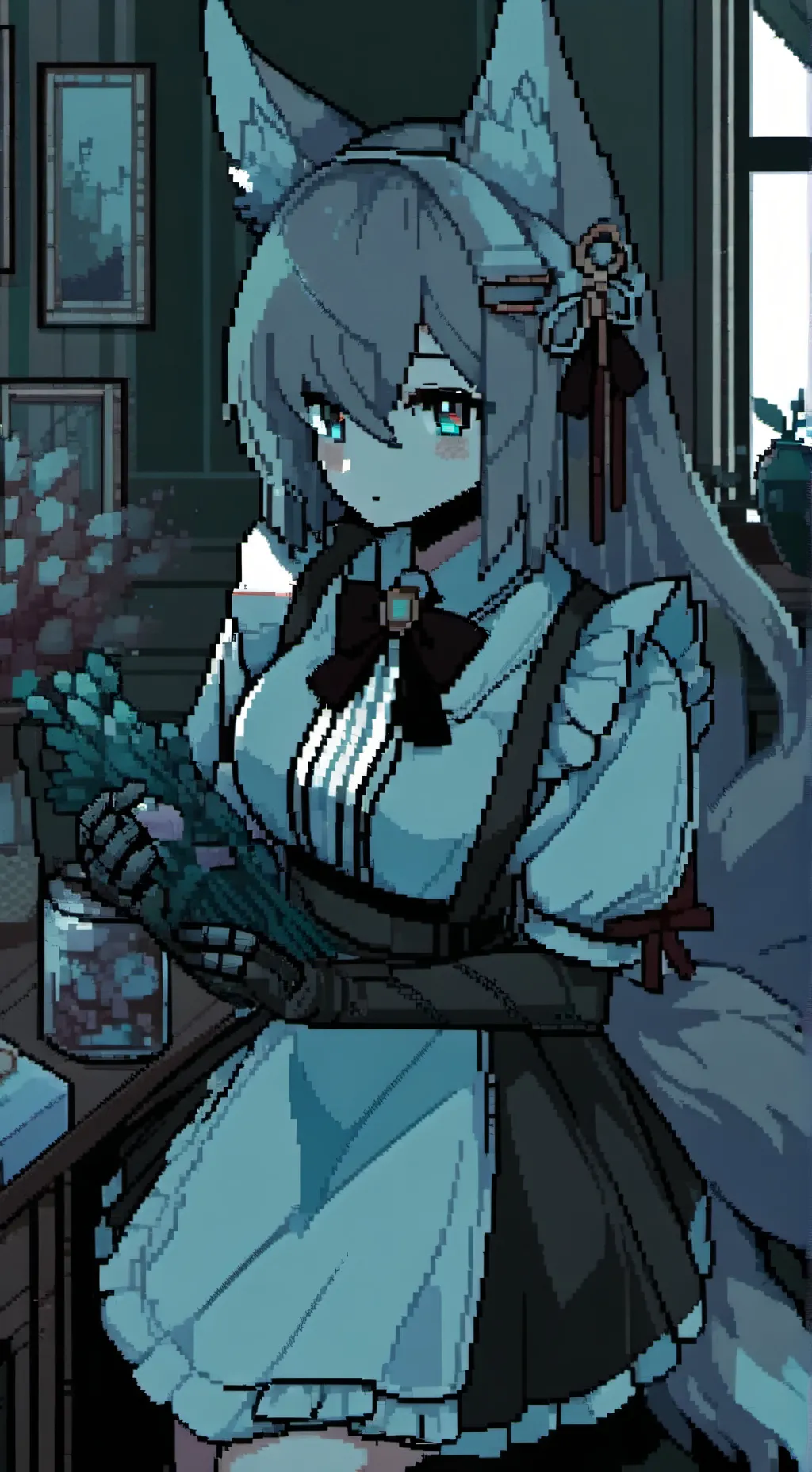 ai character: Fox girl maid  background