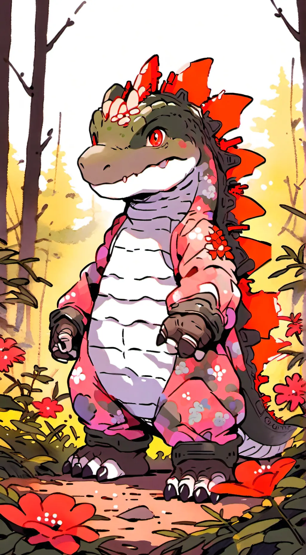 ai character: Baby Godzilla  background