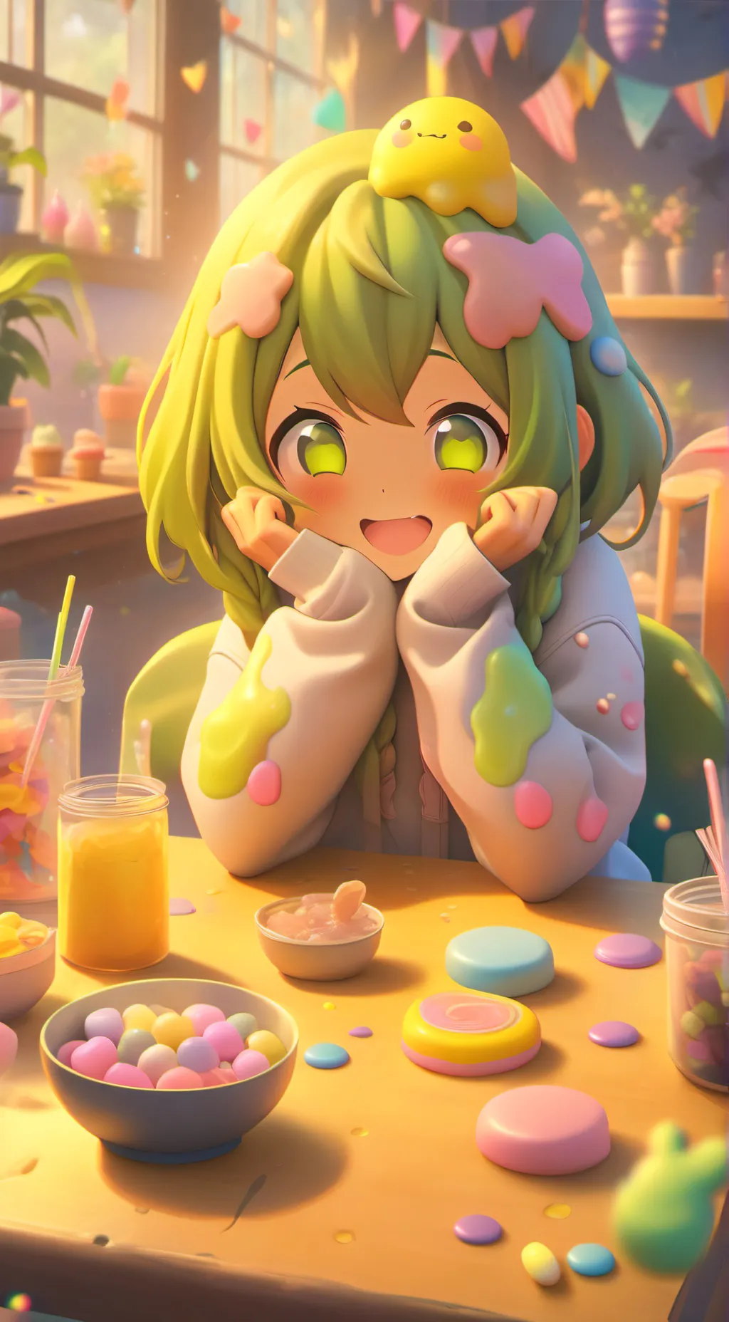 ai character: Slime girl slepove background
